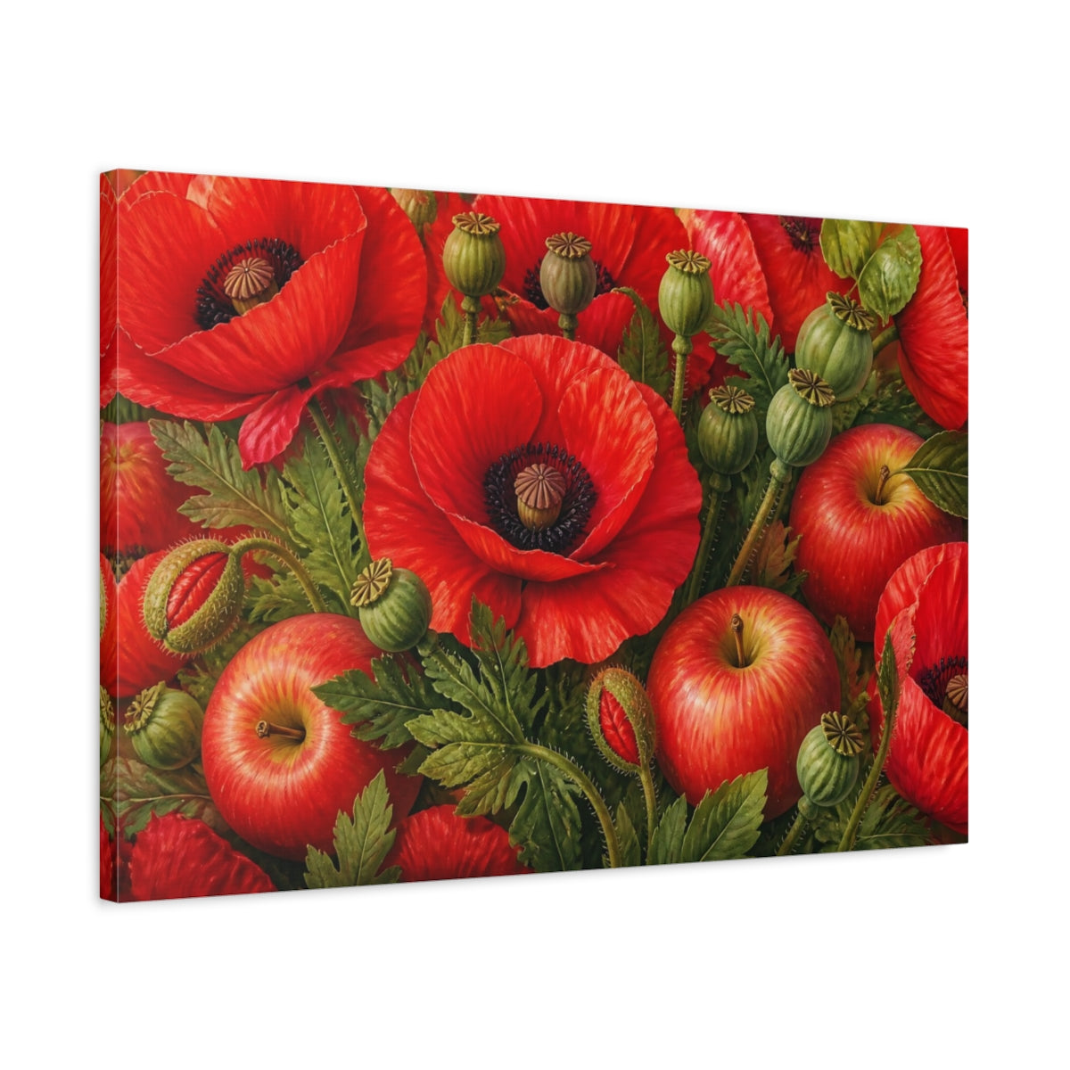 Side Mockup 2. Red Poppies And Apples shown as canvas print