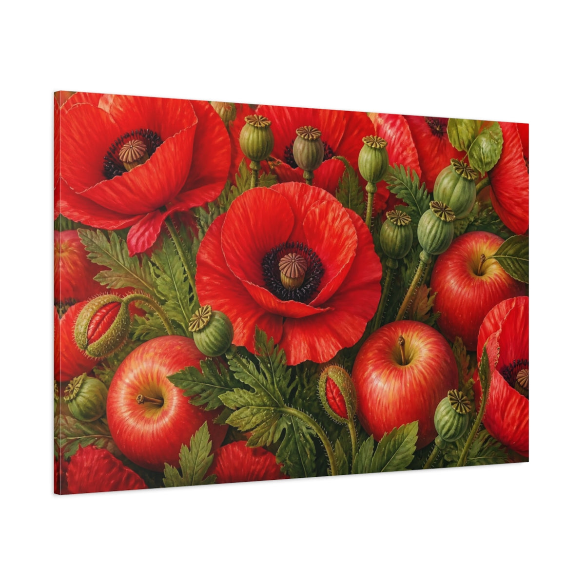 Side Mockup 1. Red Poppies And Apples shown as canvas print