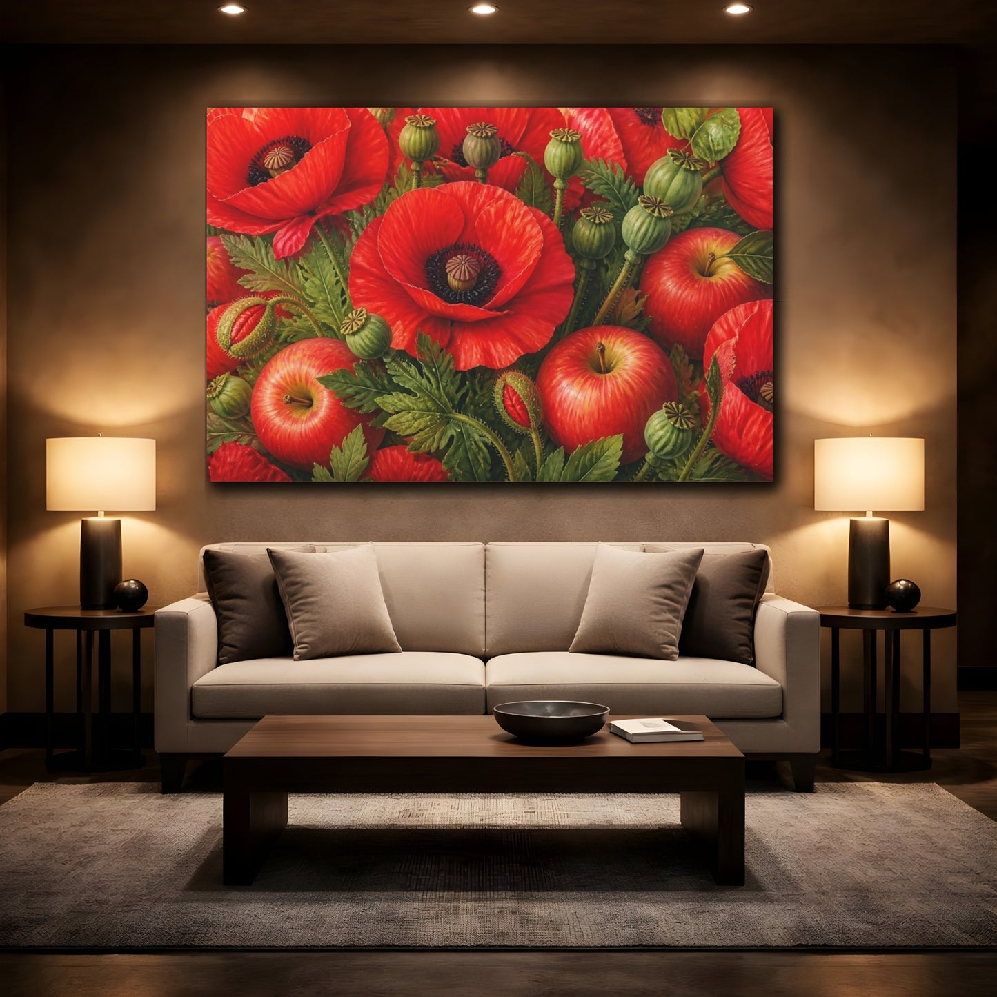 Mockup 2. Red Poppies And Apples shown as canvas print