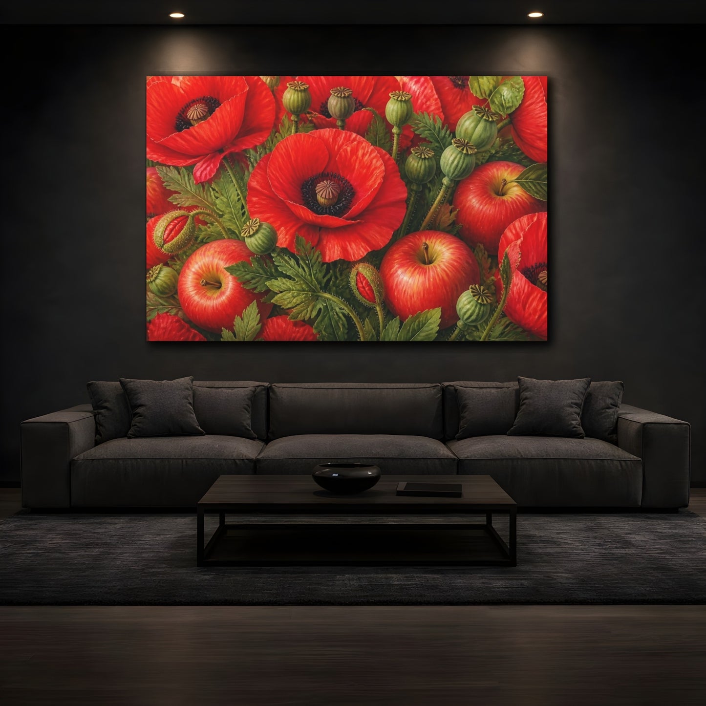 Mockup 3. Red Poppies And Apples shown as canvas print
