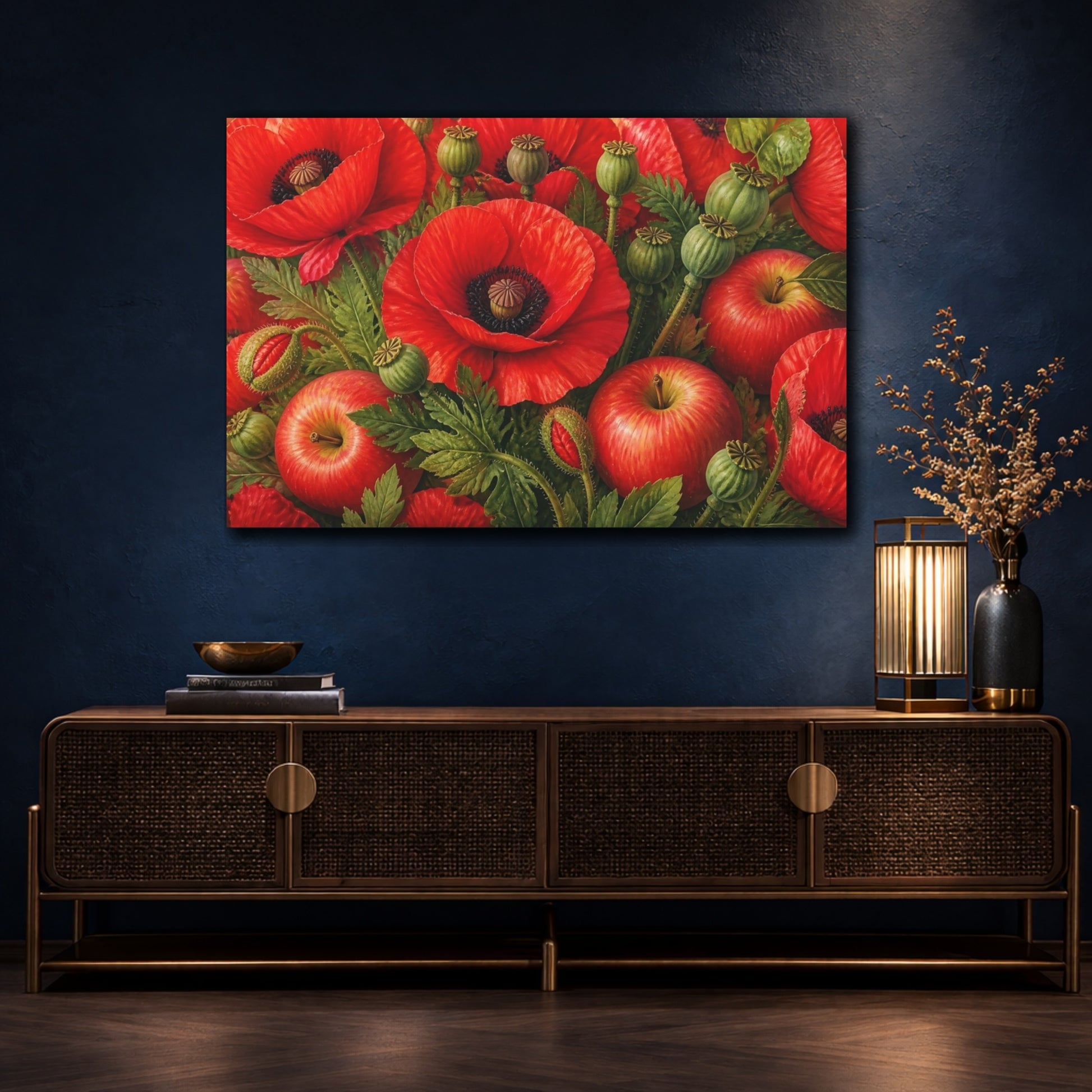 Mockup 4. Red Poppies And Apples shown as canvas print
