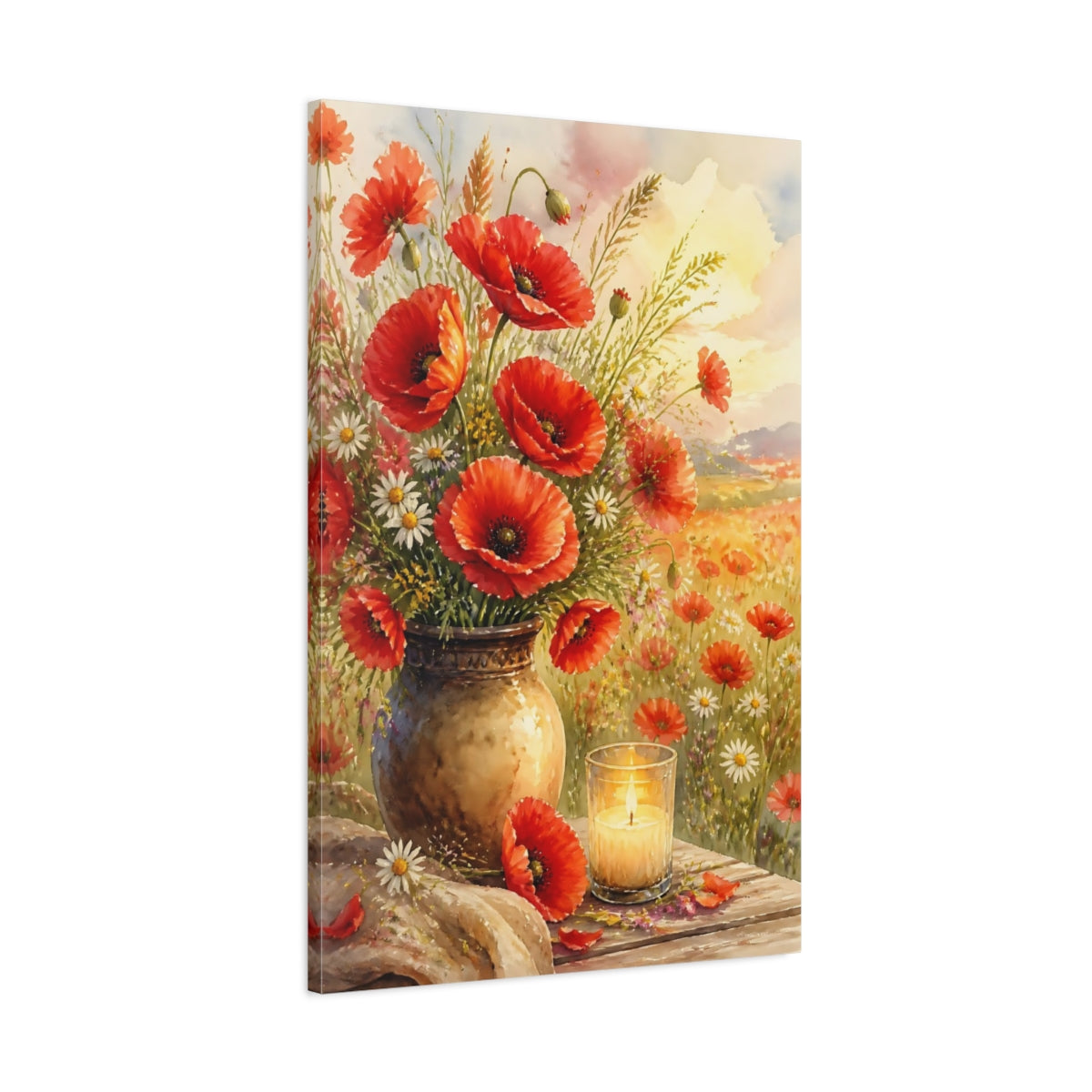 Main Mockup. Red Poppy Flowers Bouquet shown as canvas print