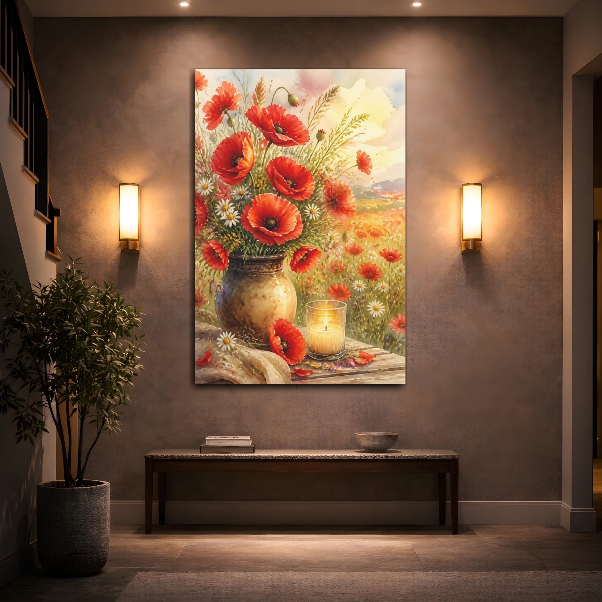 Mockup 2. Red Poppy Flowers Bouquet shown as canvas print