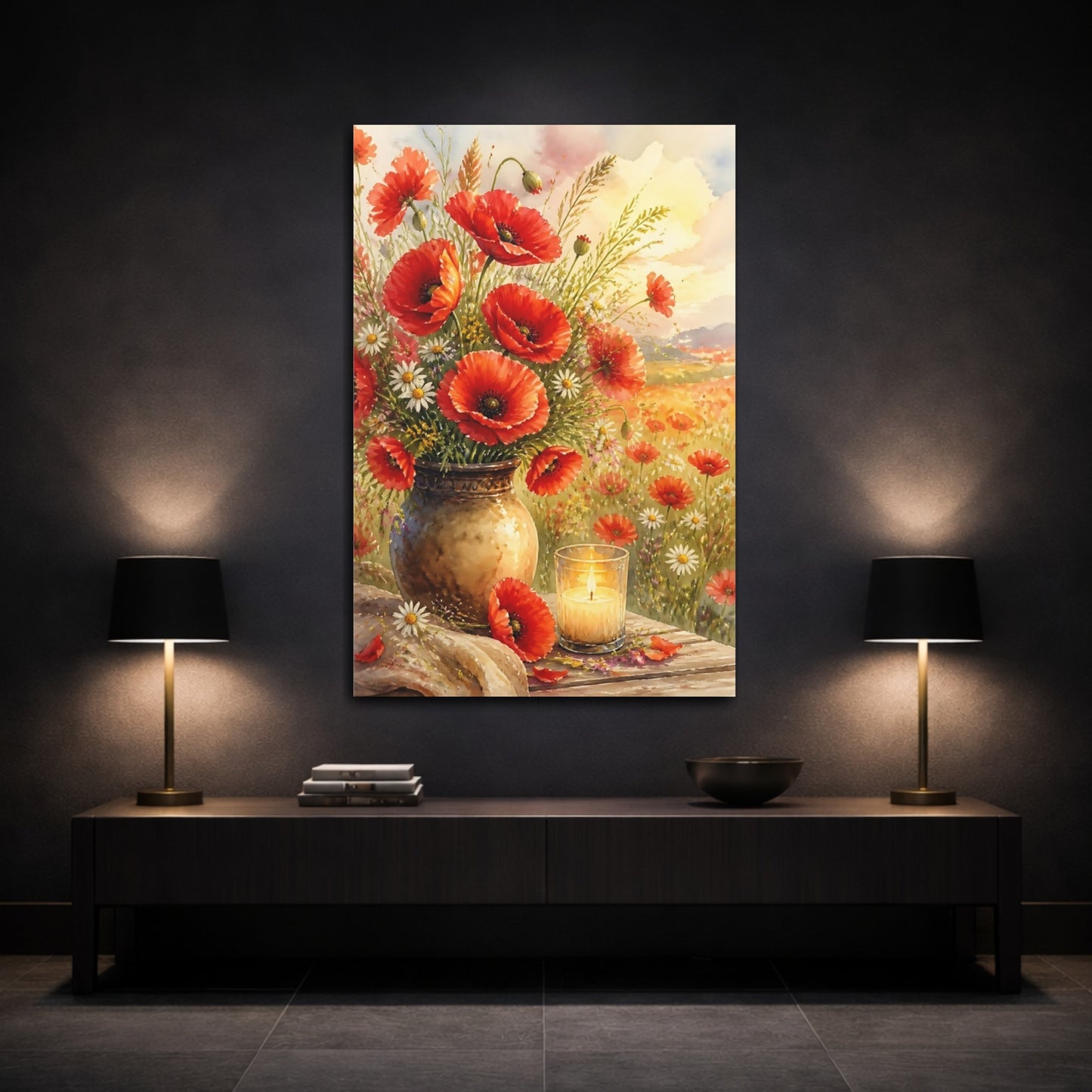 Mockup 3. Red Poppy Flowers Bouquet shown as canvas print