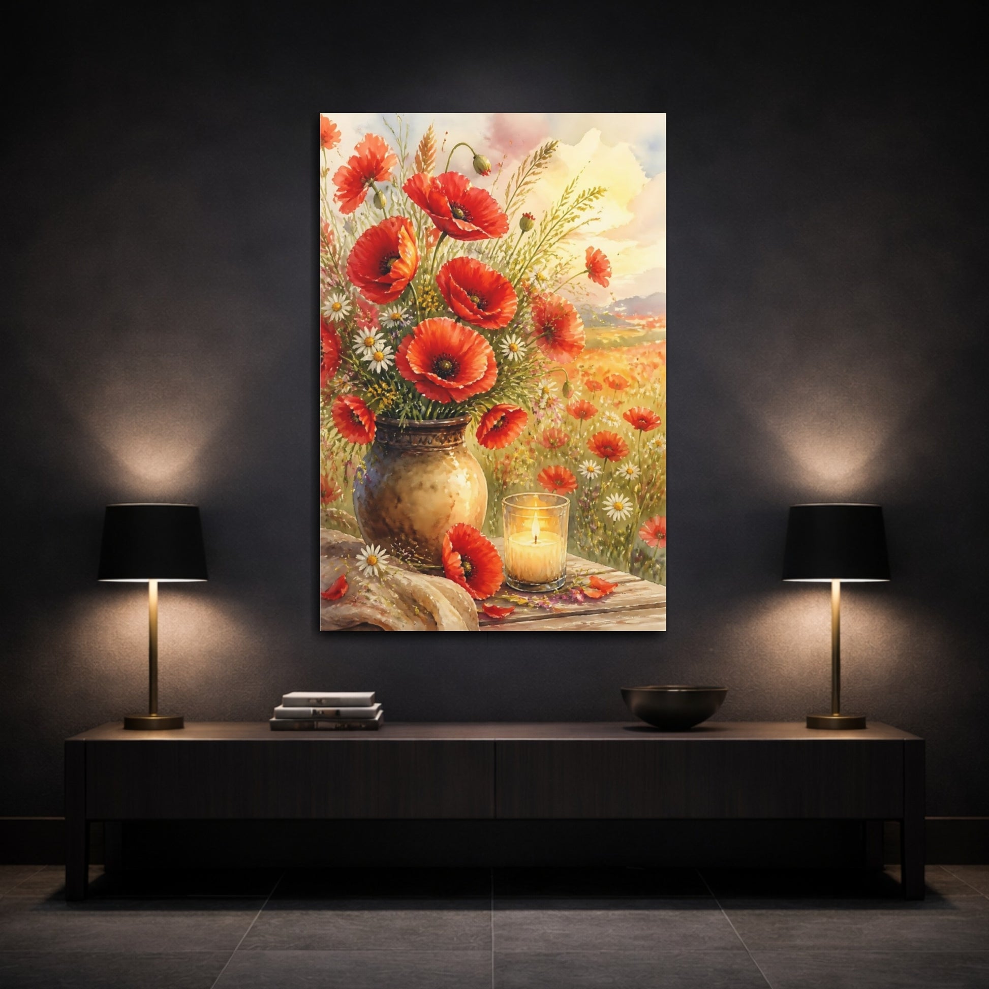 Mockup 3. Red Poppy Flowers Bouquet shown as canvas print