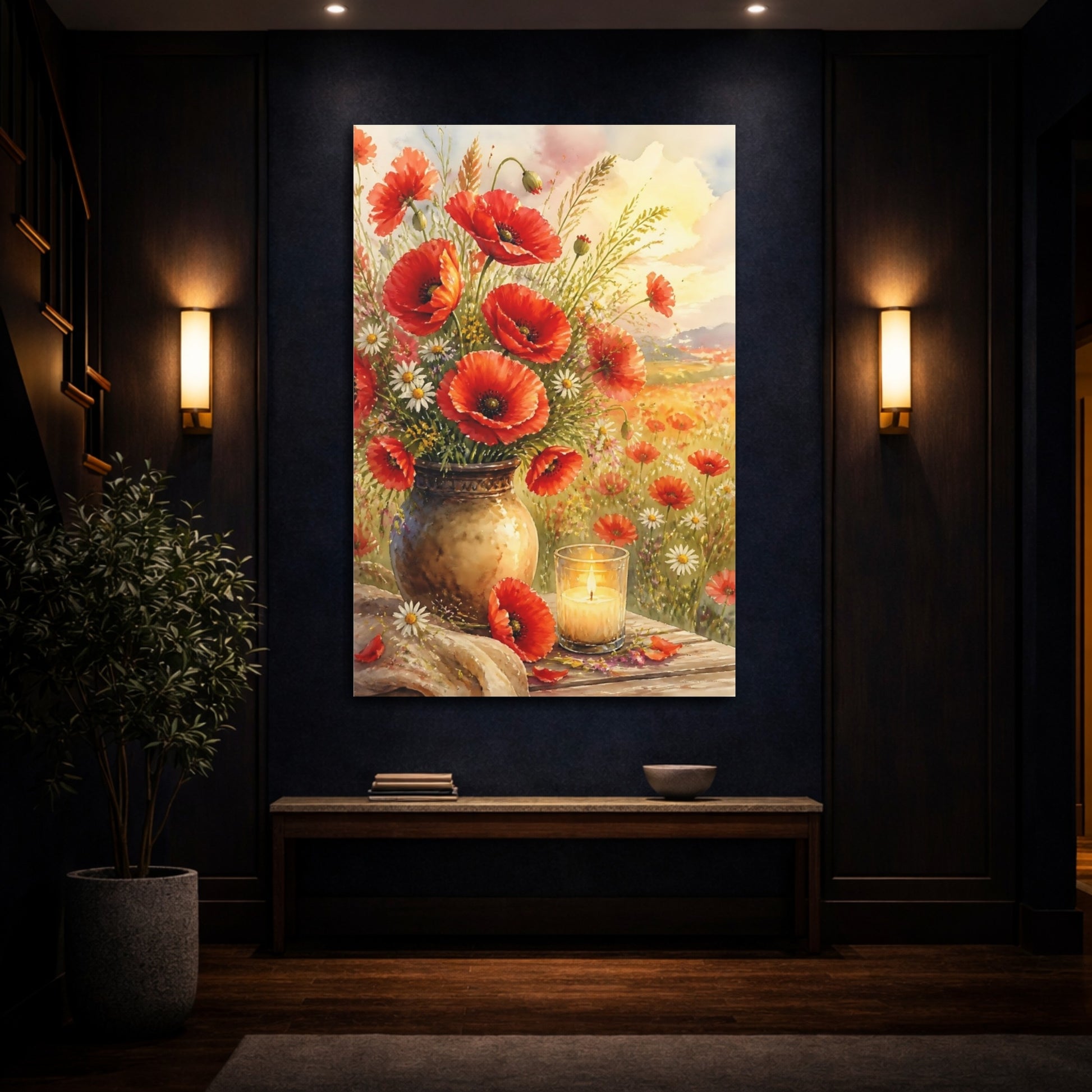 Mockup 4. Red Poppy Flowers Bouquet shown as canvas print