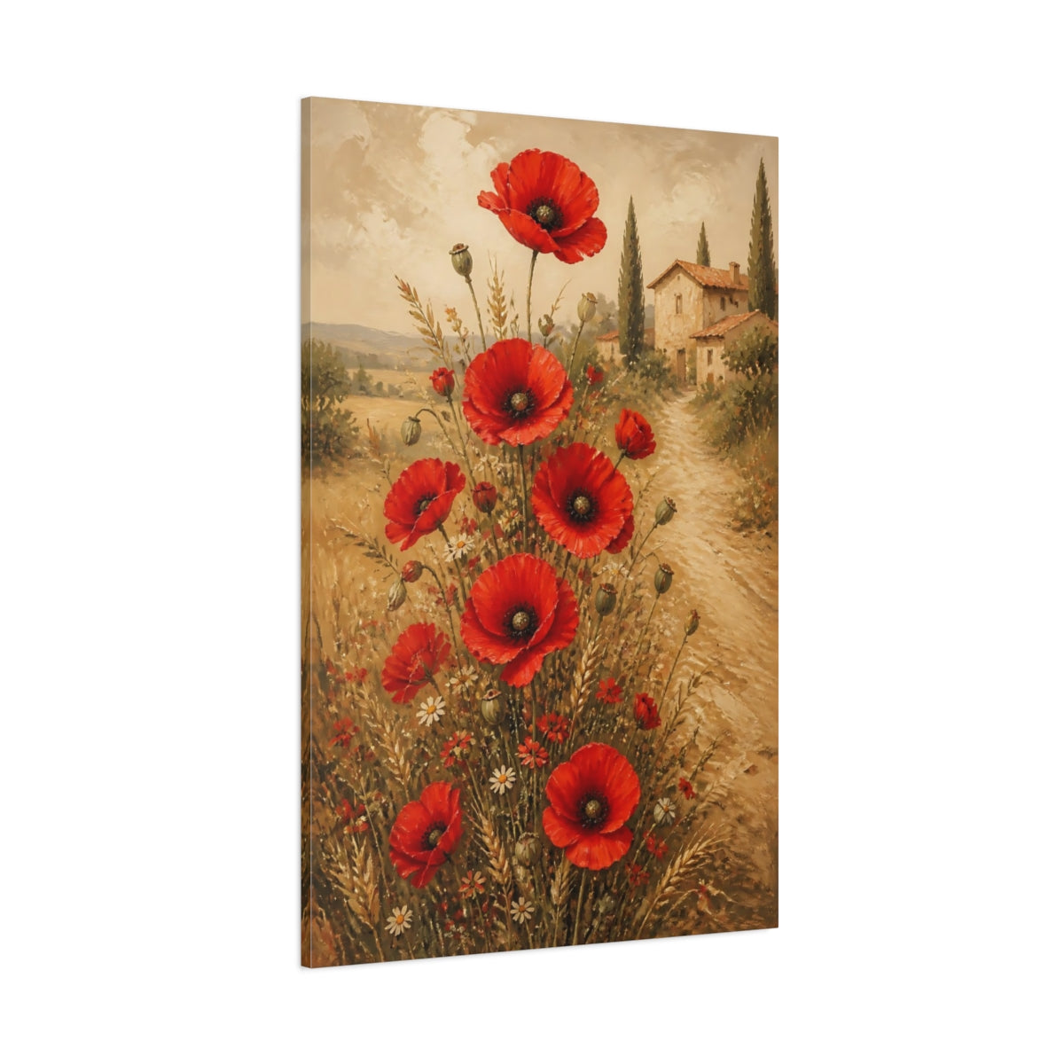 Side Mockup 1. Red Poppy Flowers shown as canvas print