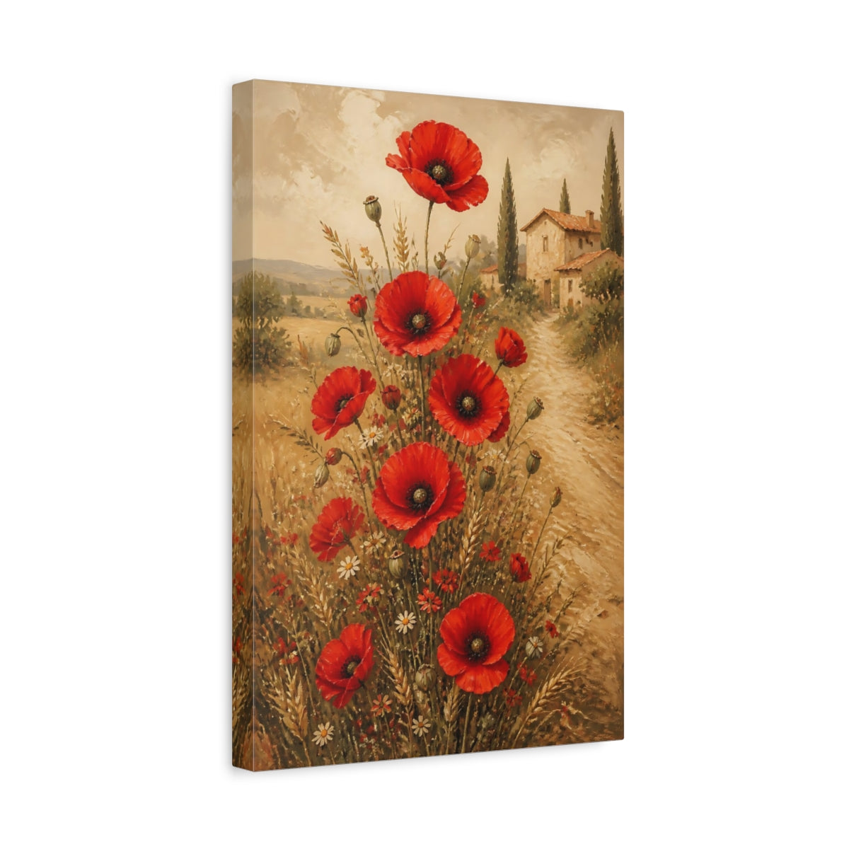 Side Mockup 4. Red Poppy Flowers shown as canvas print