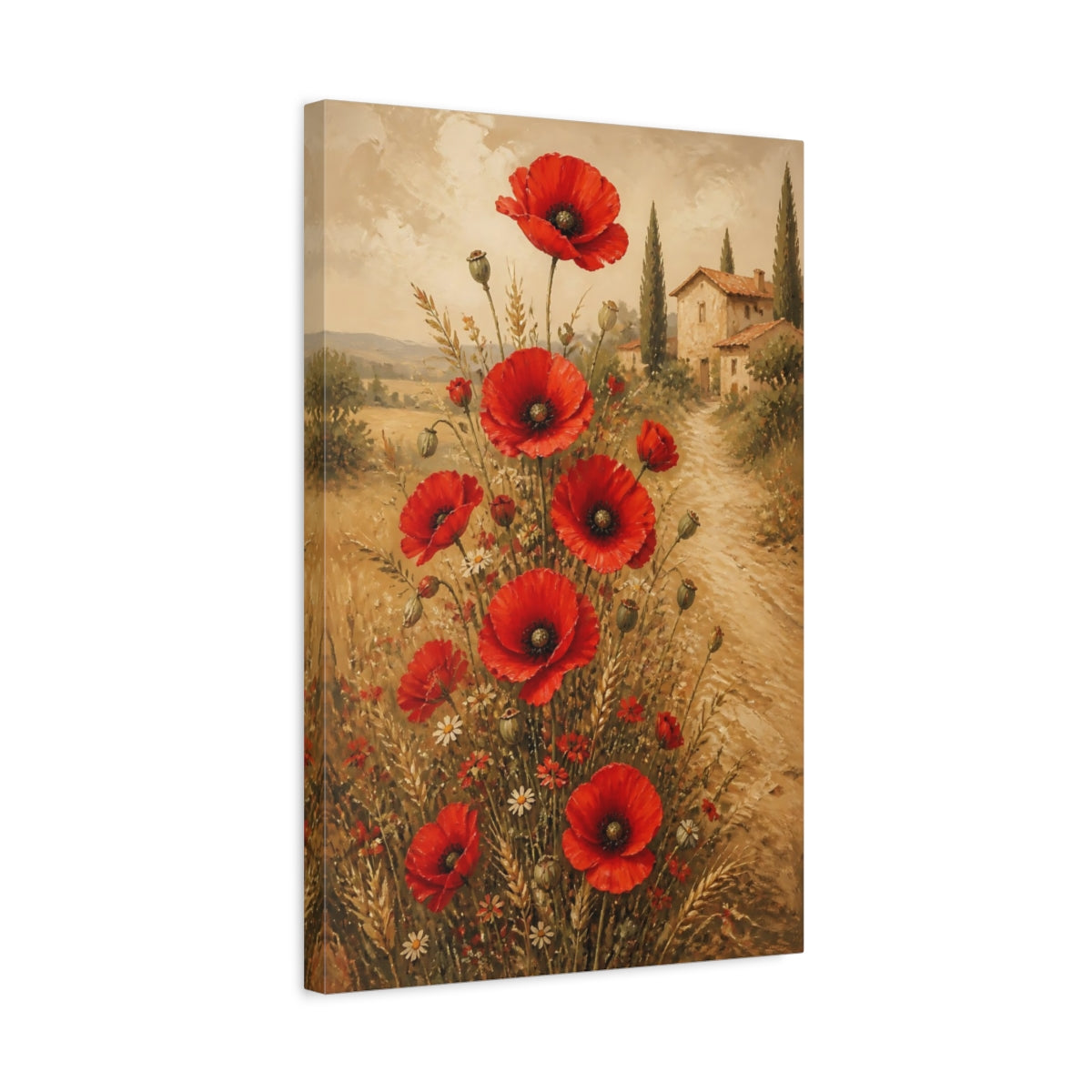 Side Mockup 3. Red Poppy Flowers shown as canvas print