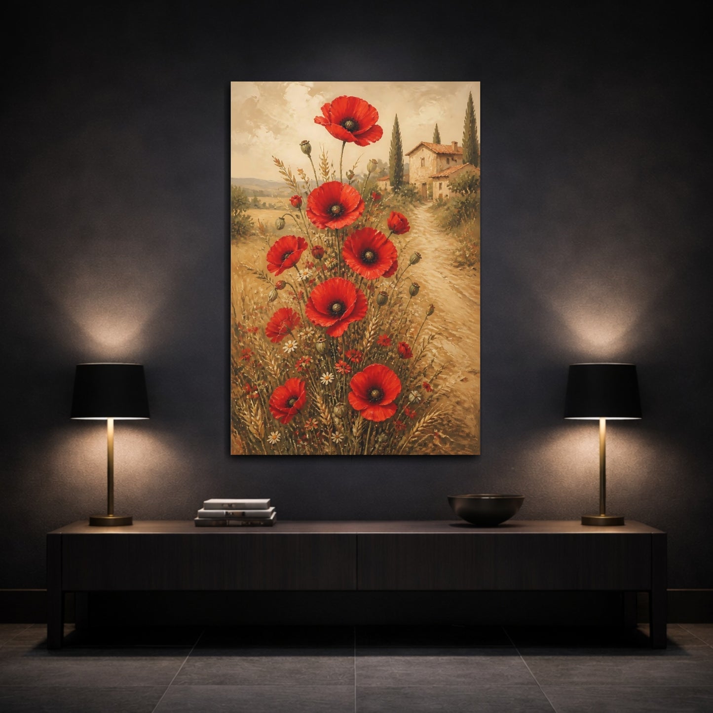 Mockup 3. Red Poppy Flowers shown as canvas print