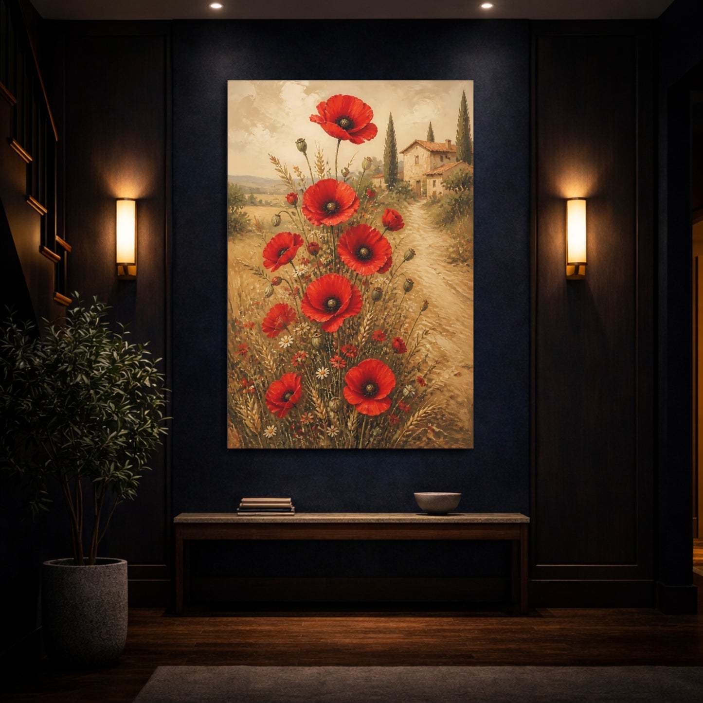 Mockup 4. Red Poppy Flowers shown as canvas print