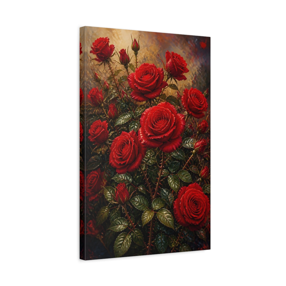 Side Mockup 3. Red Rose Floral Bouquet shown as canvas print