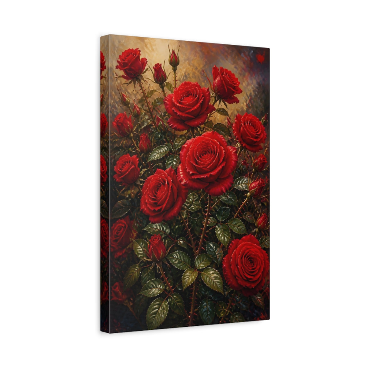 Side Mockup 4. Red Rose Floral Bouquet shown as canvas print