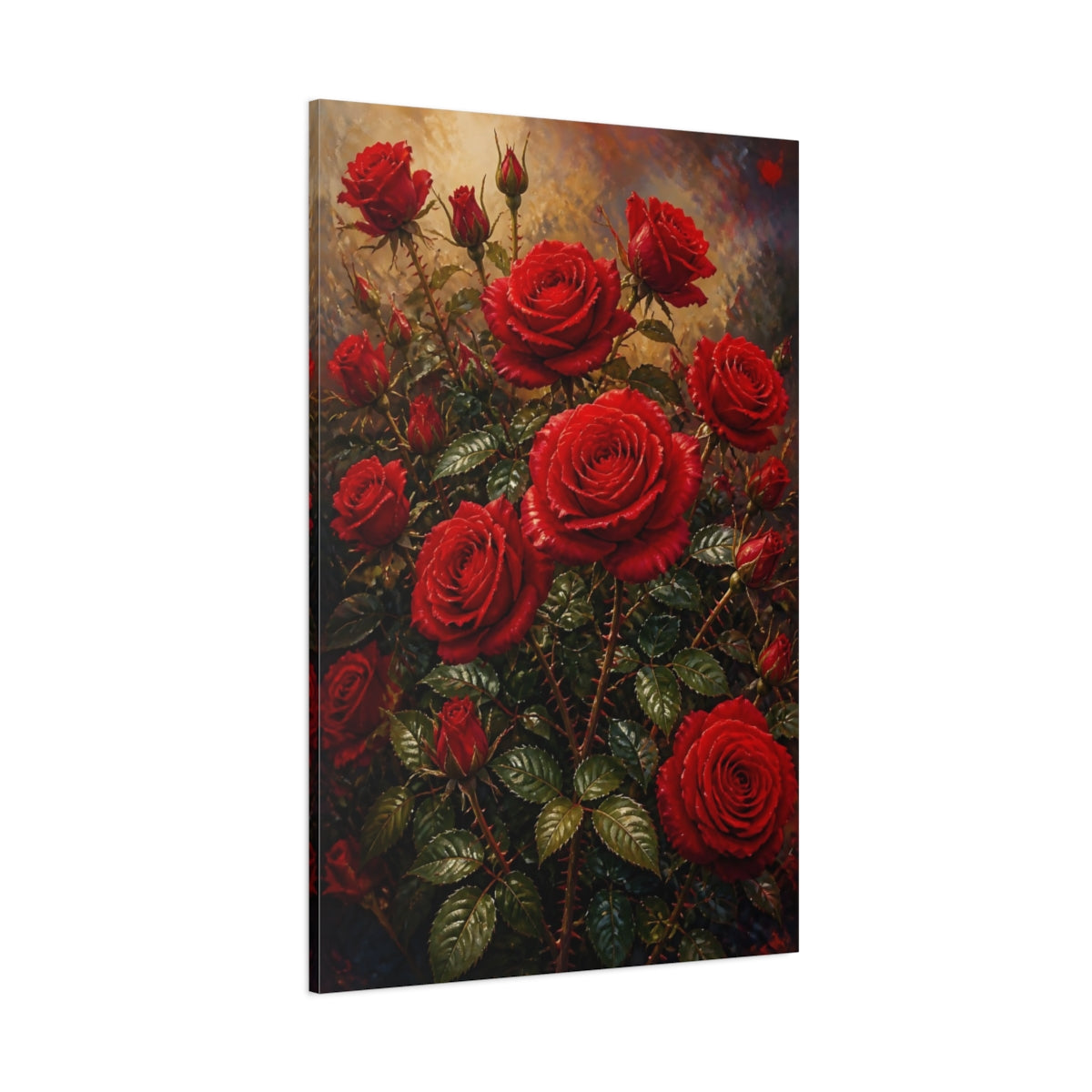 Side Mockup 1. Red Rose Floral Bouquet shown as canvas print