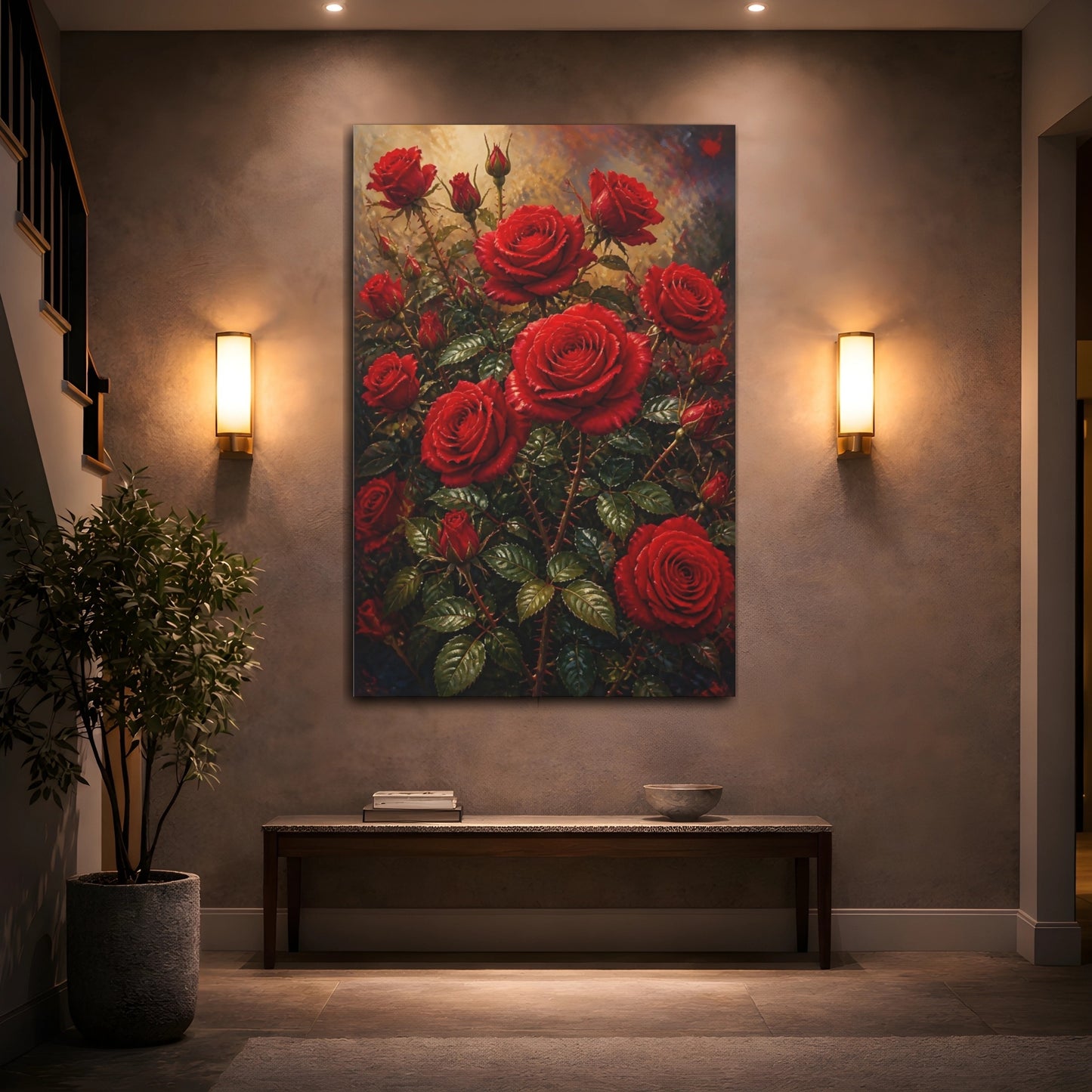 Mockup 2. Red Rose Floral Bouquet shown as canvas print
