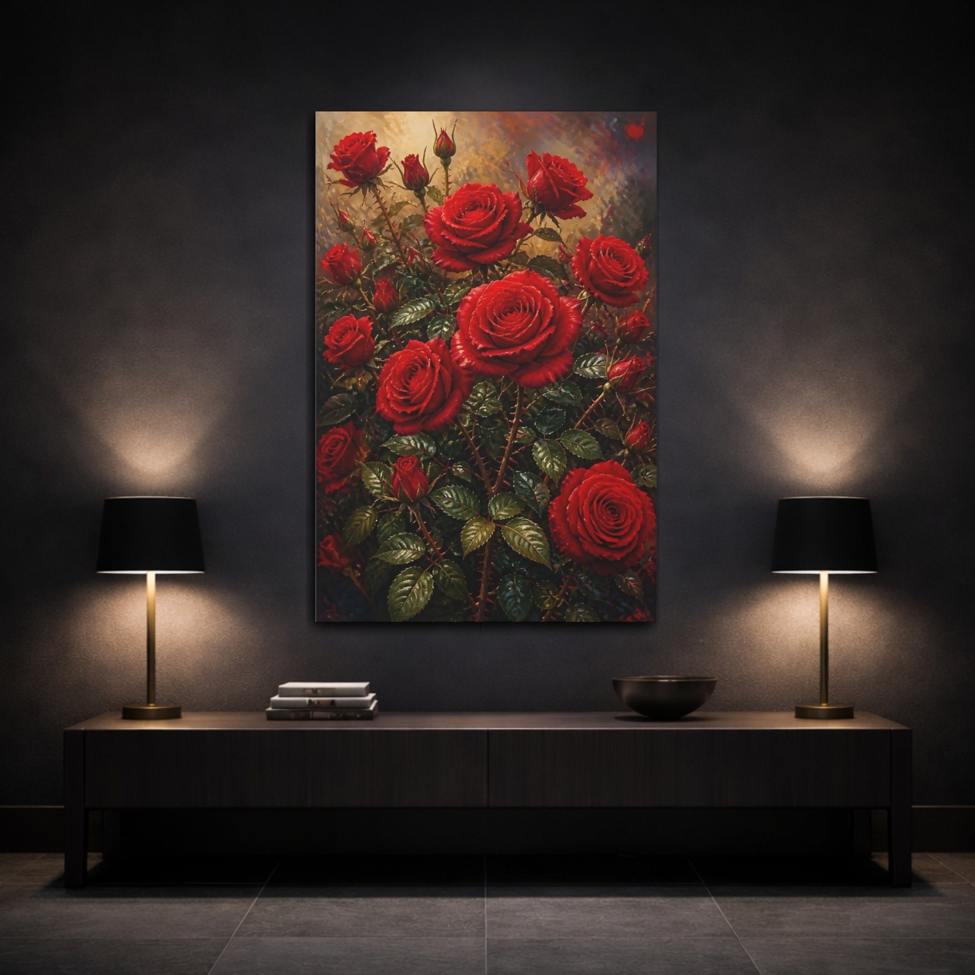 Mockup 3. Red Rose Floral Bouquet shown as canvas print
