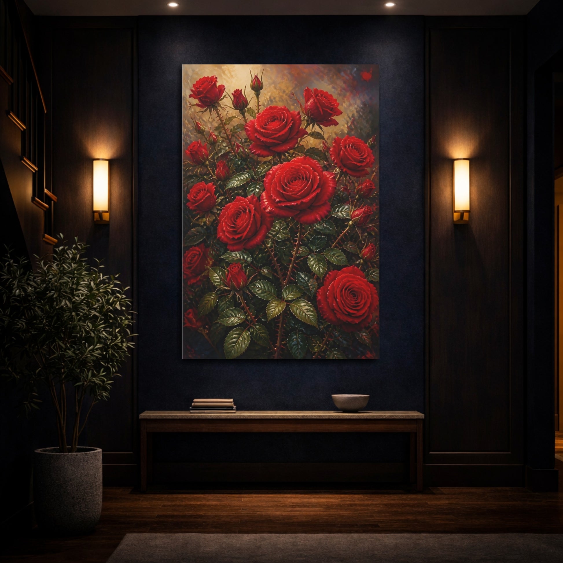 Mockup 4. Red Rose Floral Bouquet shown as canvas print