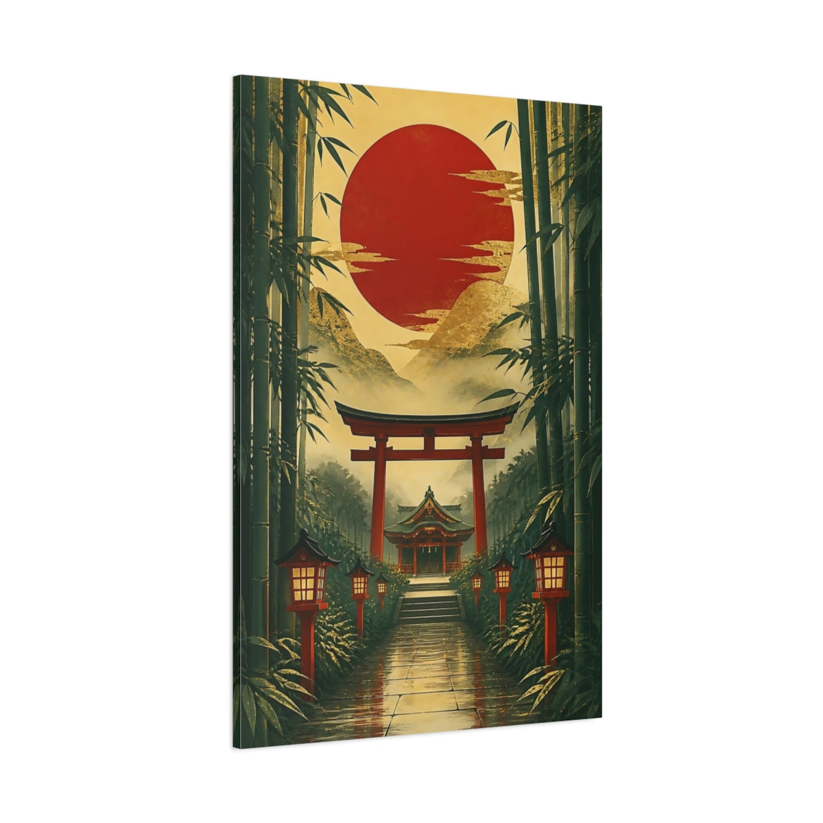 Side Mockup 1. Red Sun Torii Shrine shown as canvas print