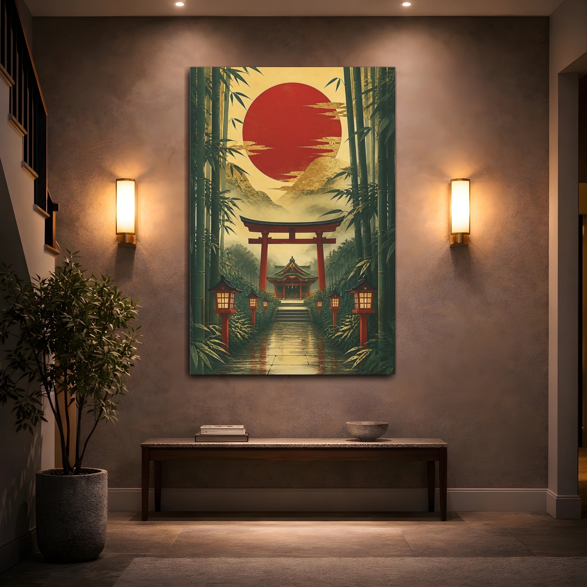 Mockup 2. Red Sun Torii Shrine shown as canvas print