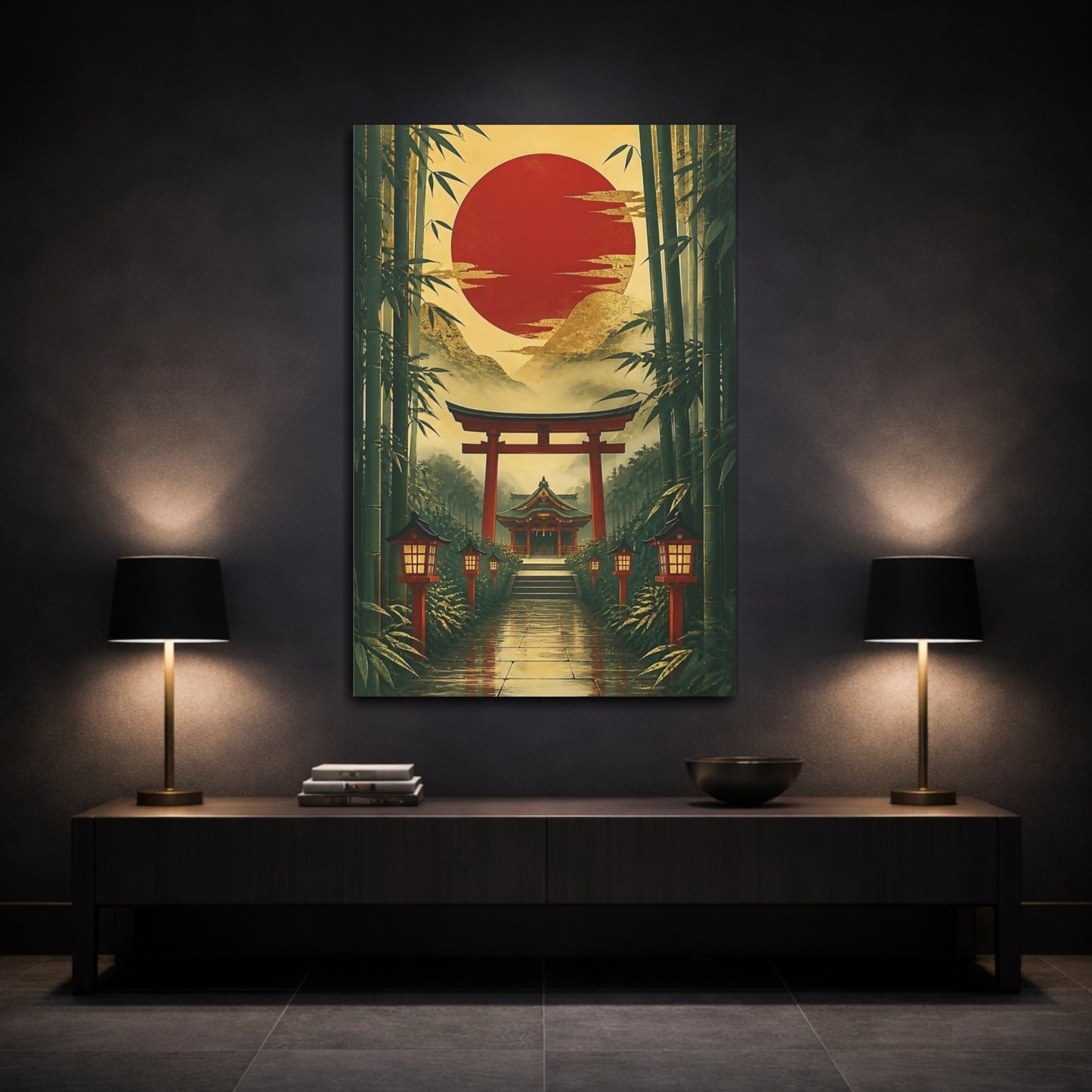 Mockup 3. Red Sun Torii Shrine shown as canvas print