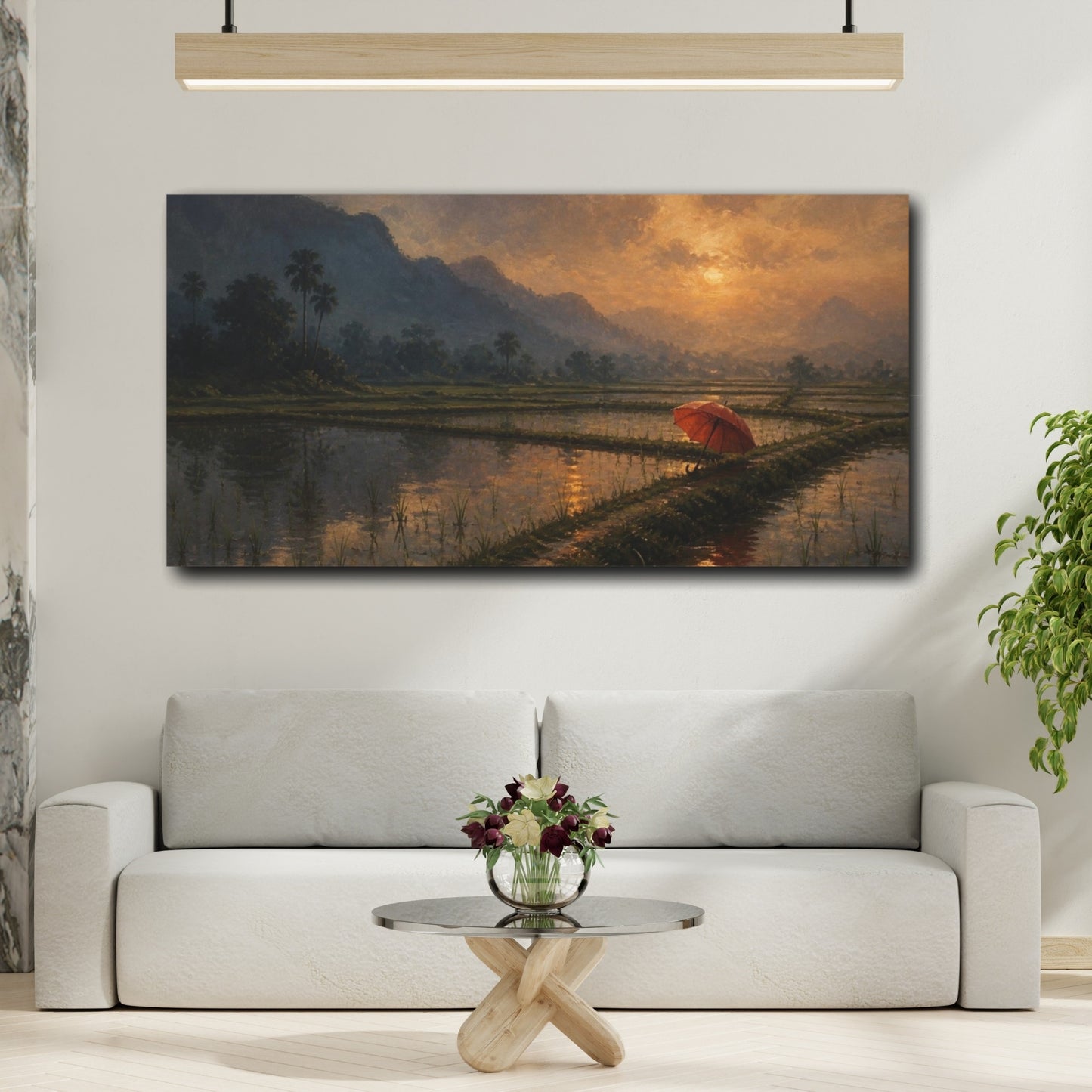 Mockup 2. Red Umbrella At Dusk shown as canvas print