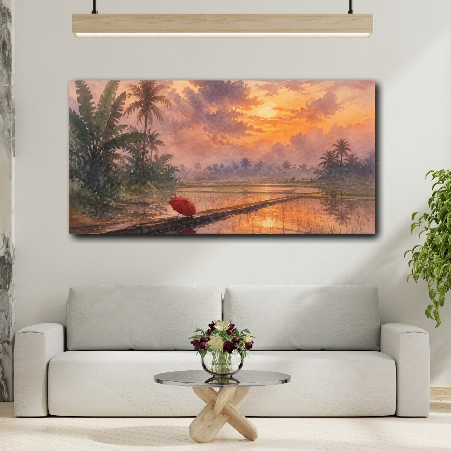 Mockup 2. Red Umbrella At Sunset shown as canvas print