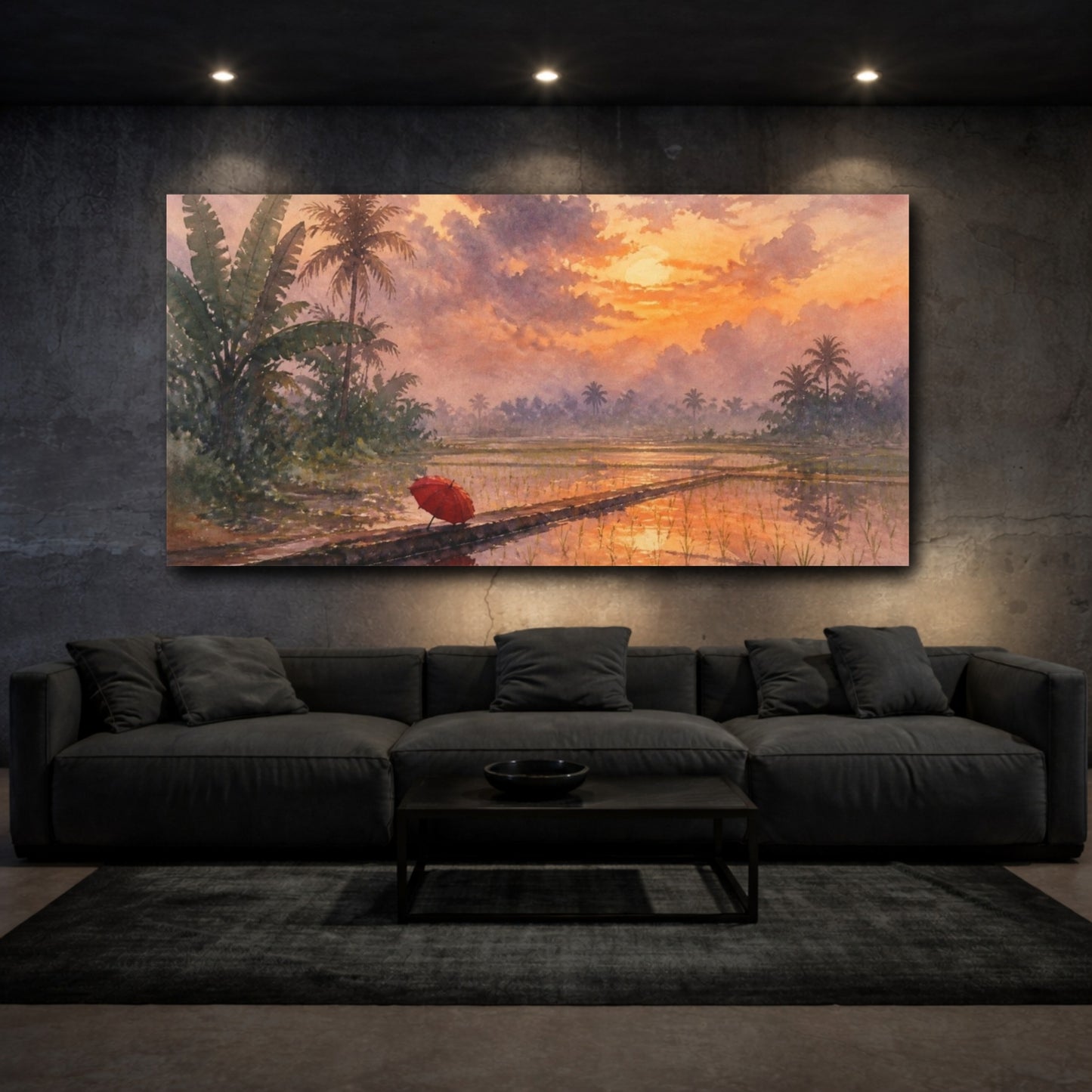 Mockup 3. Red Umbrella At Sunset shown as canvas print