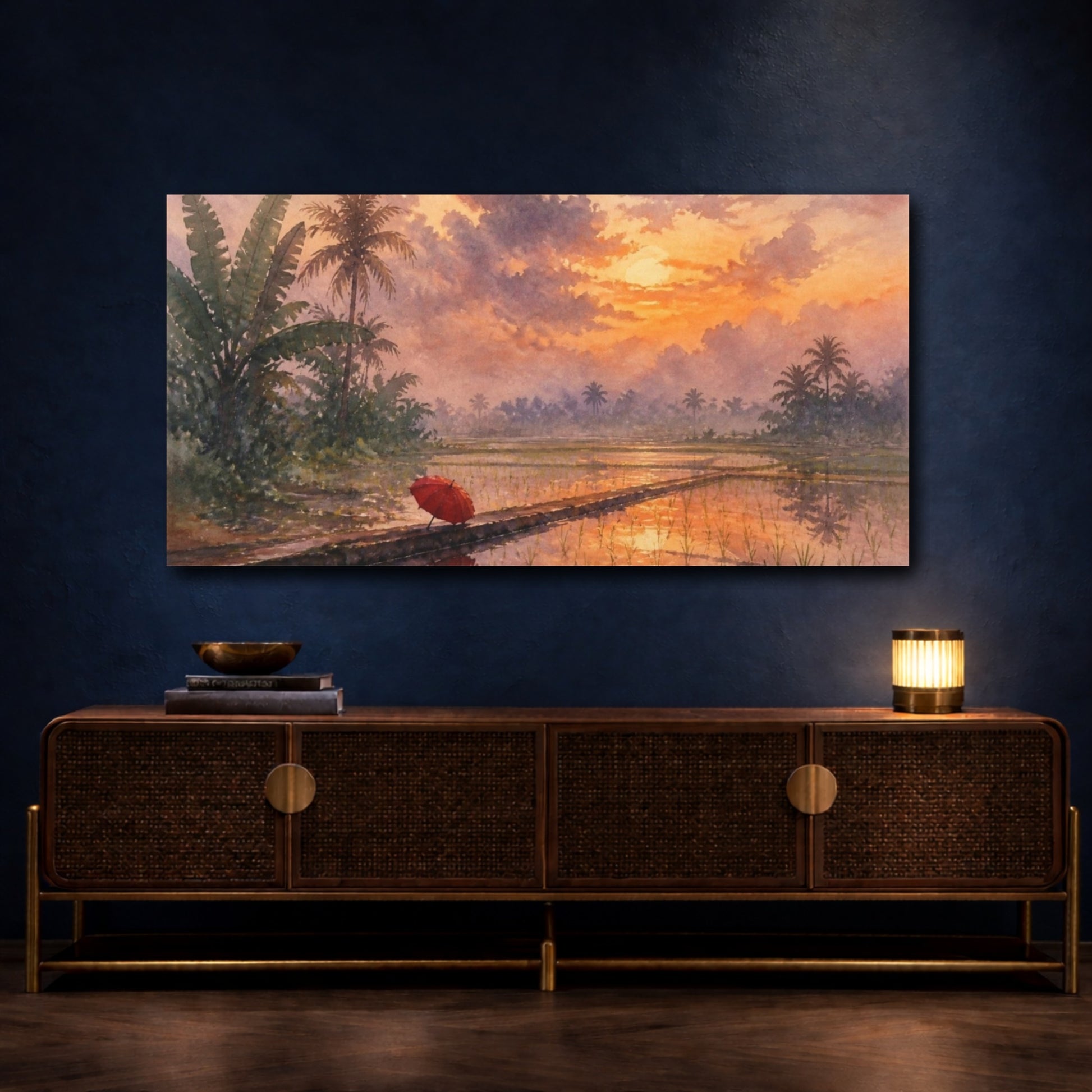 Mockup 4. Red Umbrella At Sunset shown as canvas print
