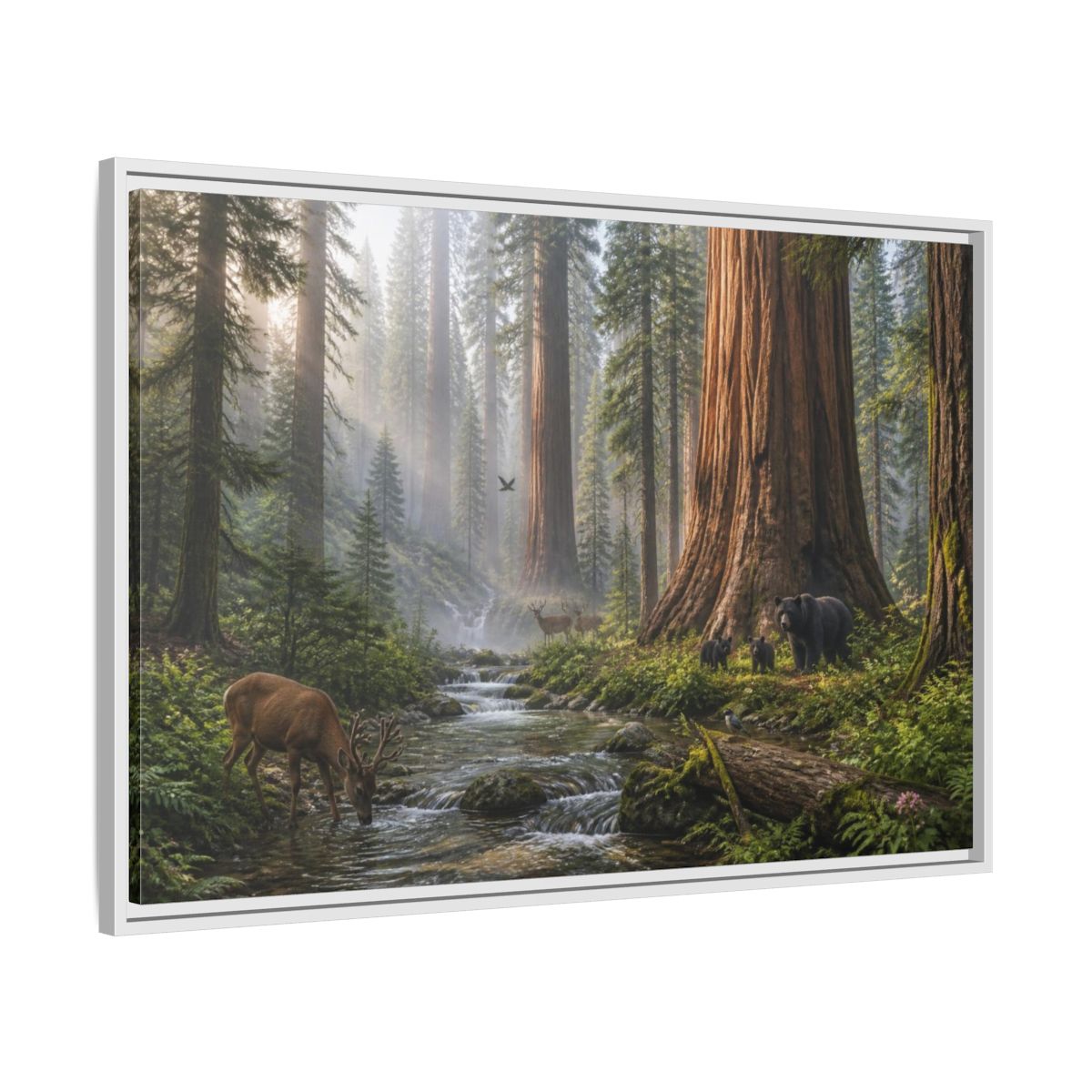 Side Mockup 9. Redwood Stream Sanctuary shown as framed canvas print