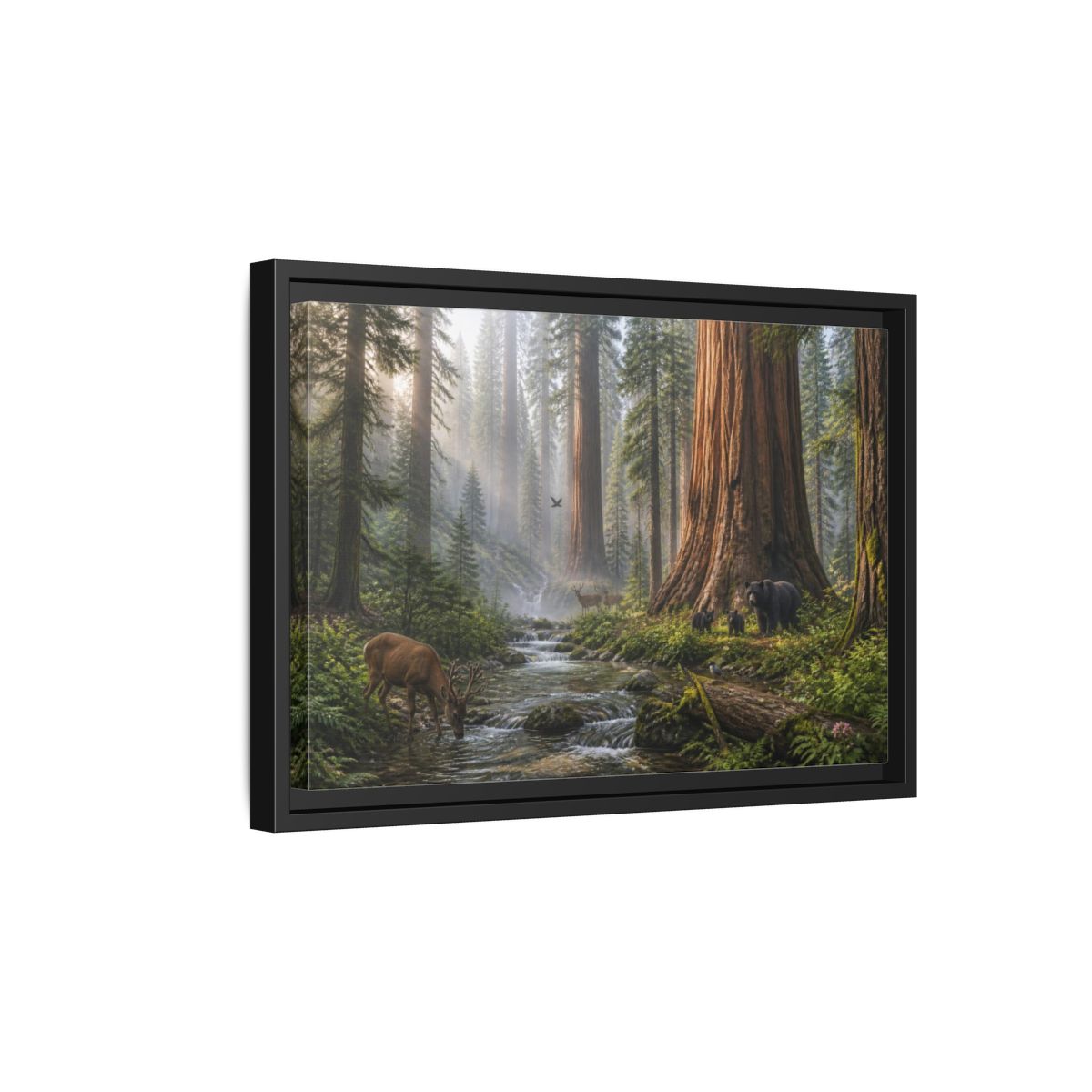 Side Mockup 6. Redwood Stream Sanctuary shown as framed canvas print