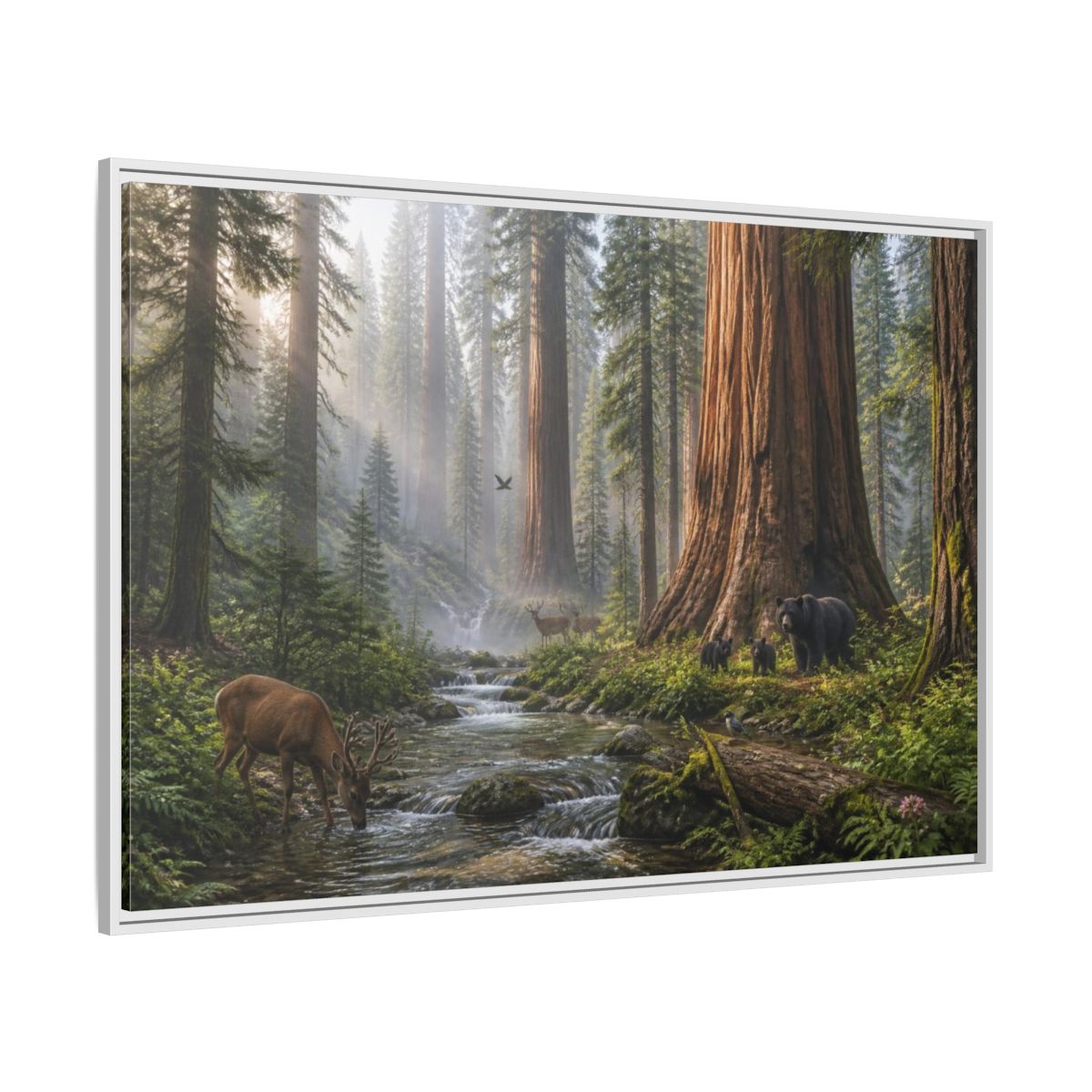 Side Mockup 7. Redwood Stream Sanctuary shown as framed canvas print