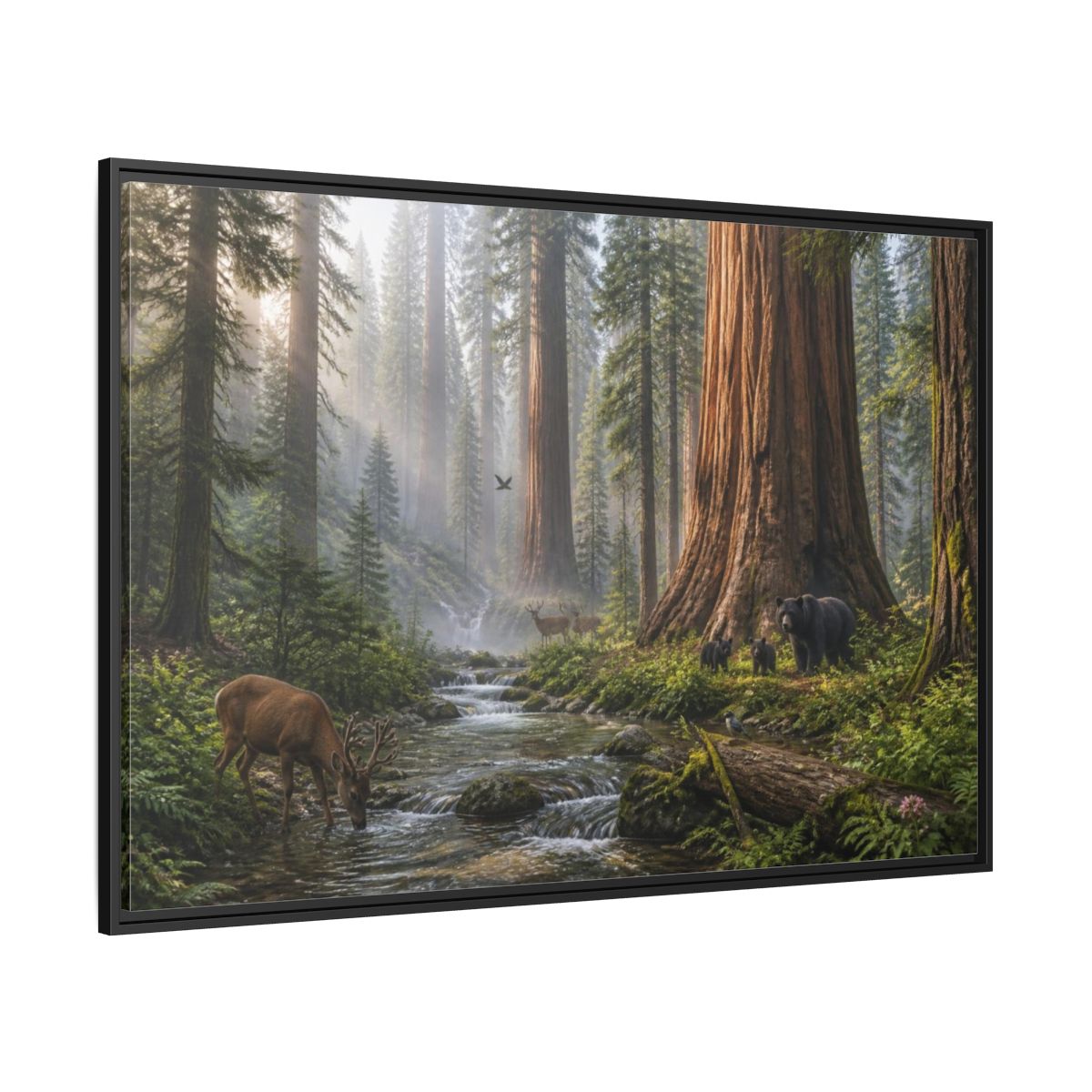 Side Mockup 12. Redwood Stream Sanctuary shown as framed canvas print