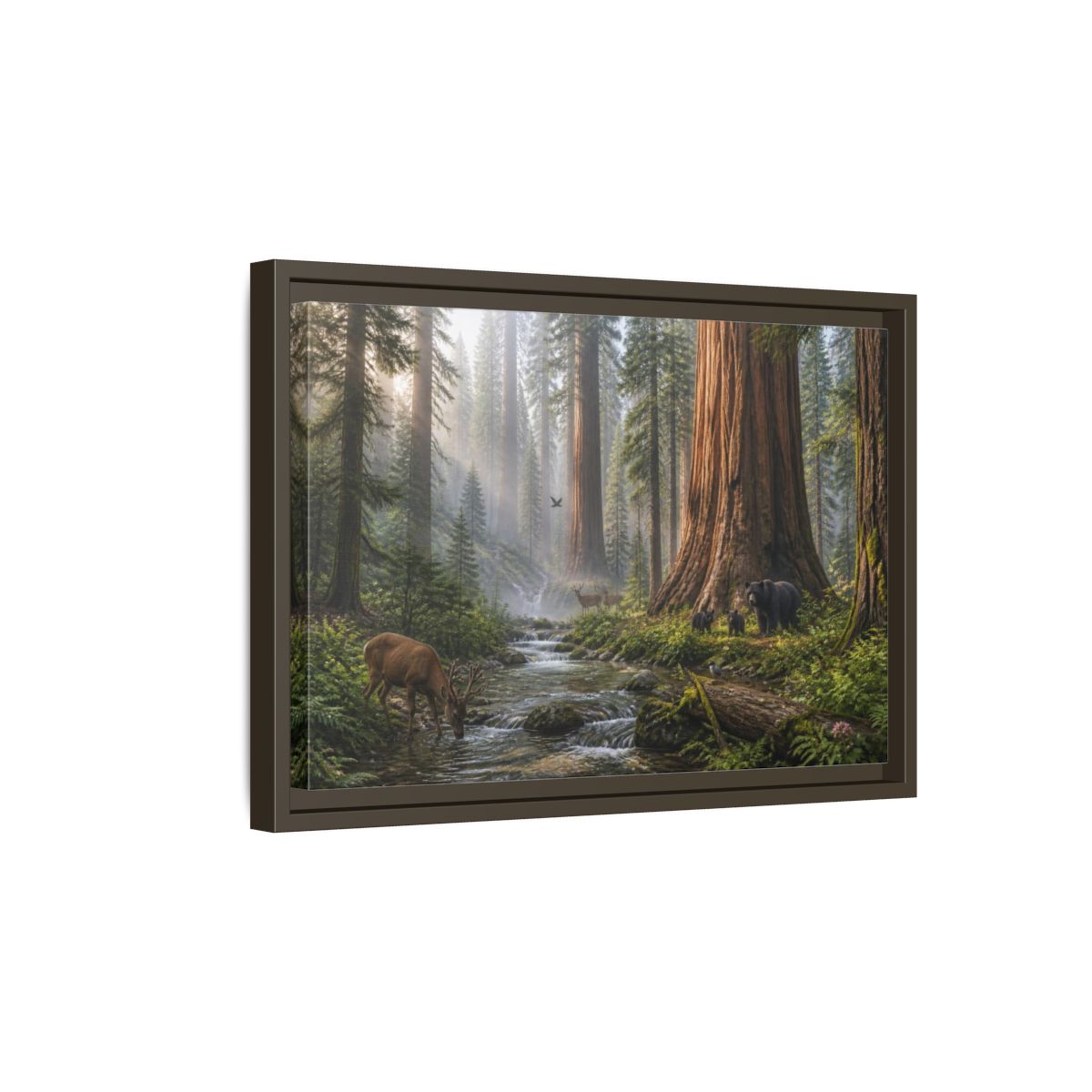 Side Mockup 5. Redwood Stream Sanctuary shown as framed canvas print