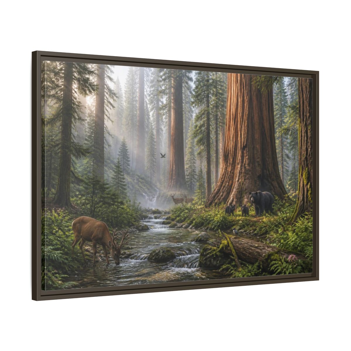 Main Mockup. Redwood Stream Sanctuary shown as framed canvas print