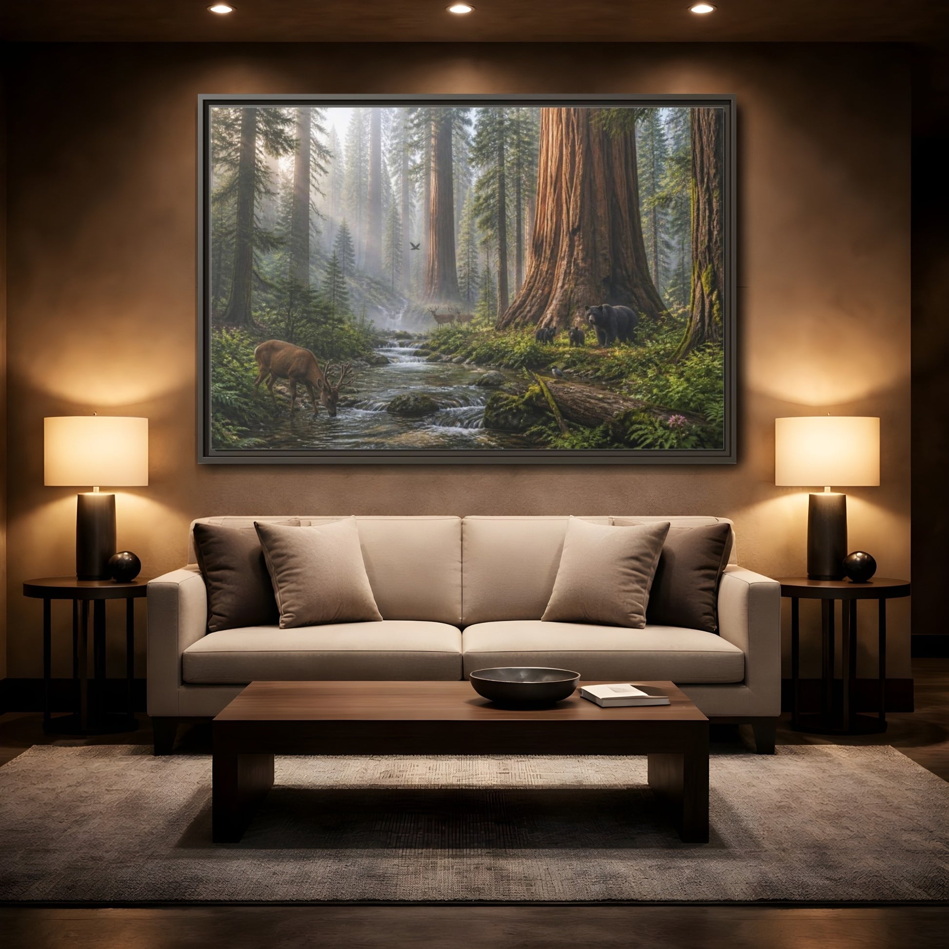 Mockup 2. Redwood Stream Sanctuary shown as framed canvas print