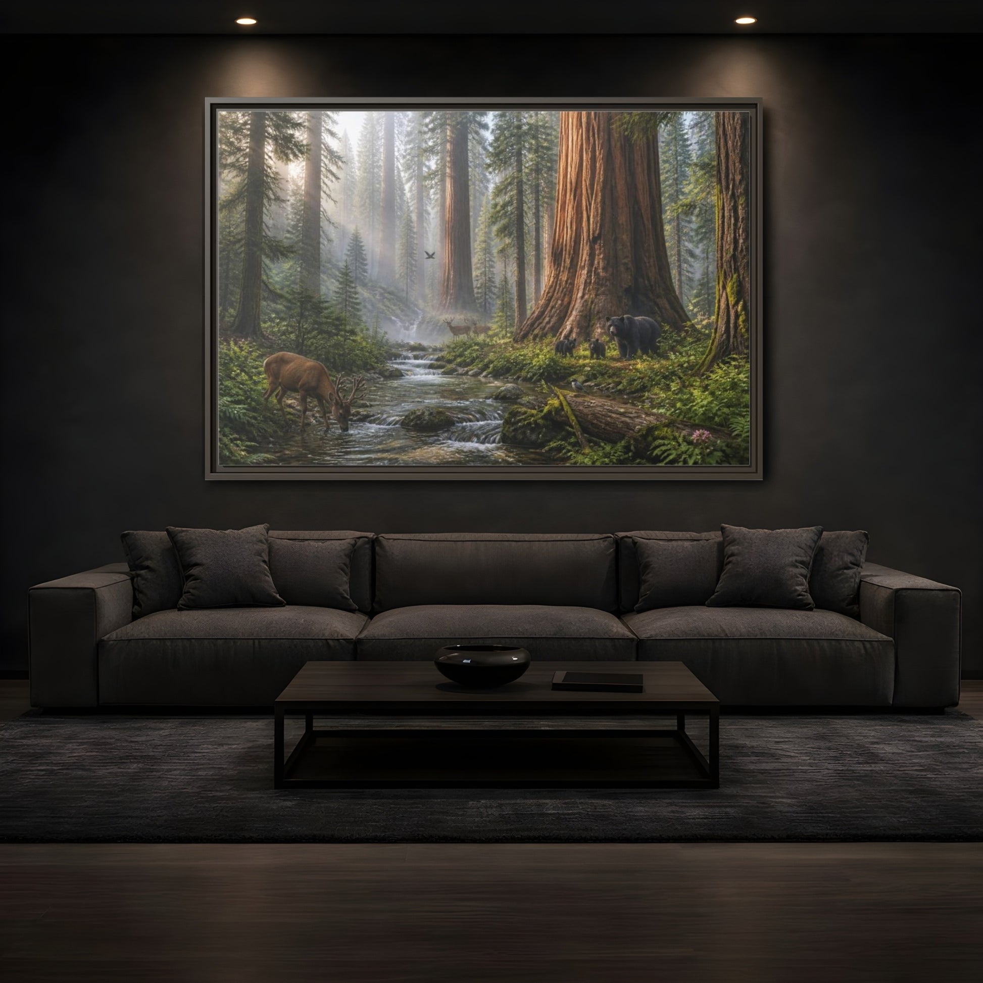 Mockup 3. Redwood Stream Sanctuary shown as framed canvas print