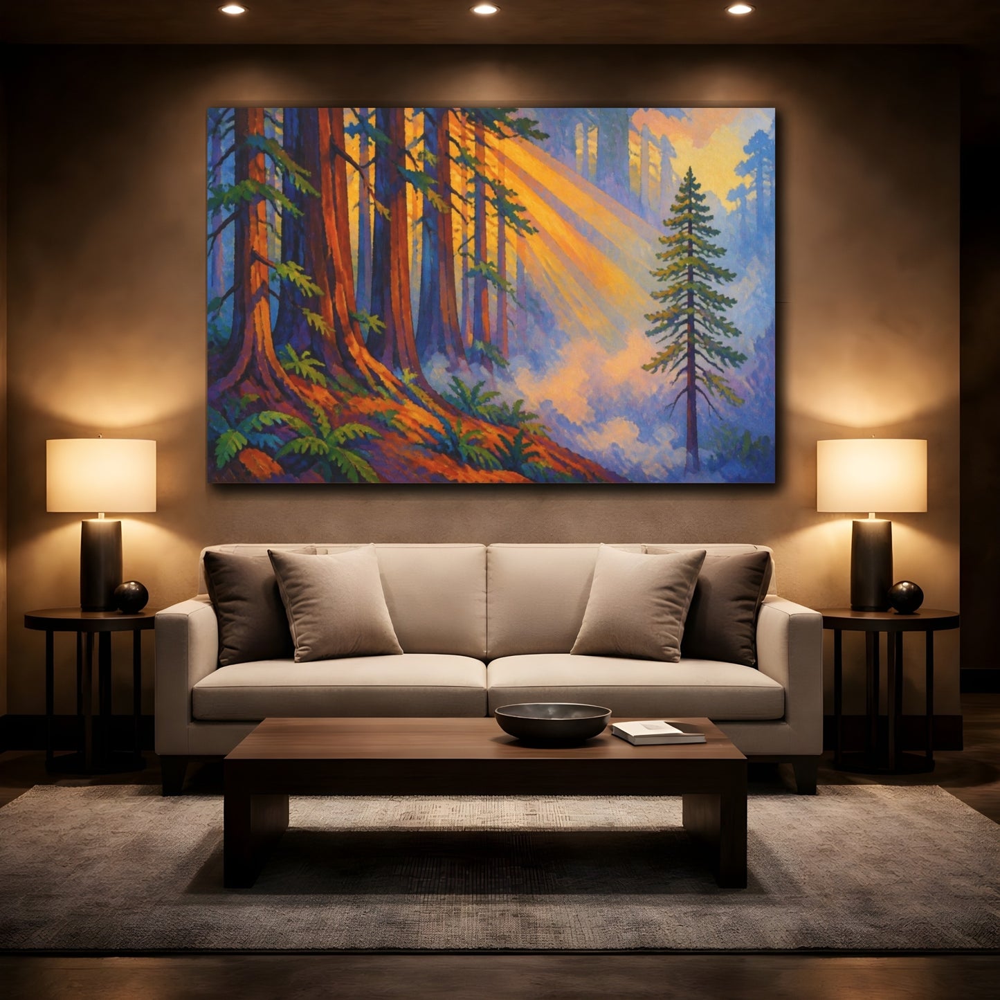 Mockup 2. Redwoods Nature Glow shown as canvas print