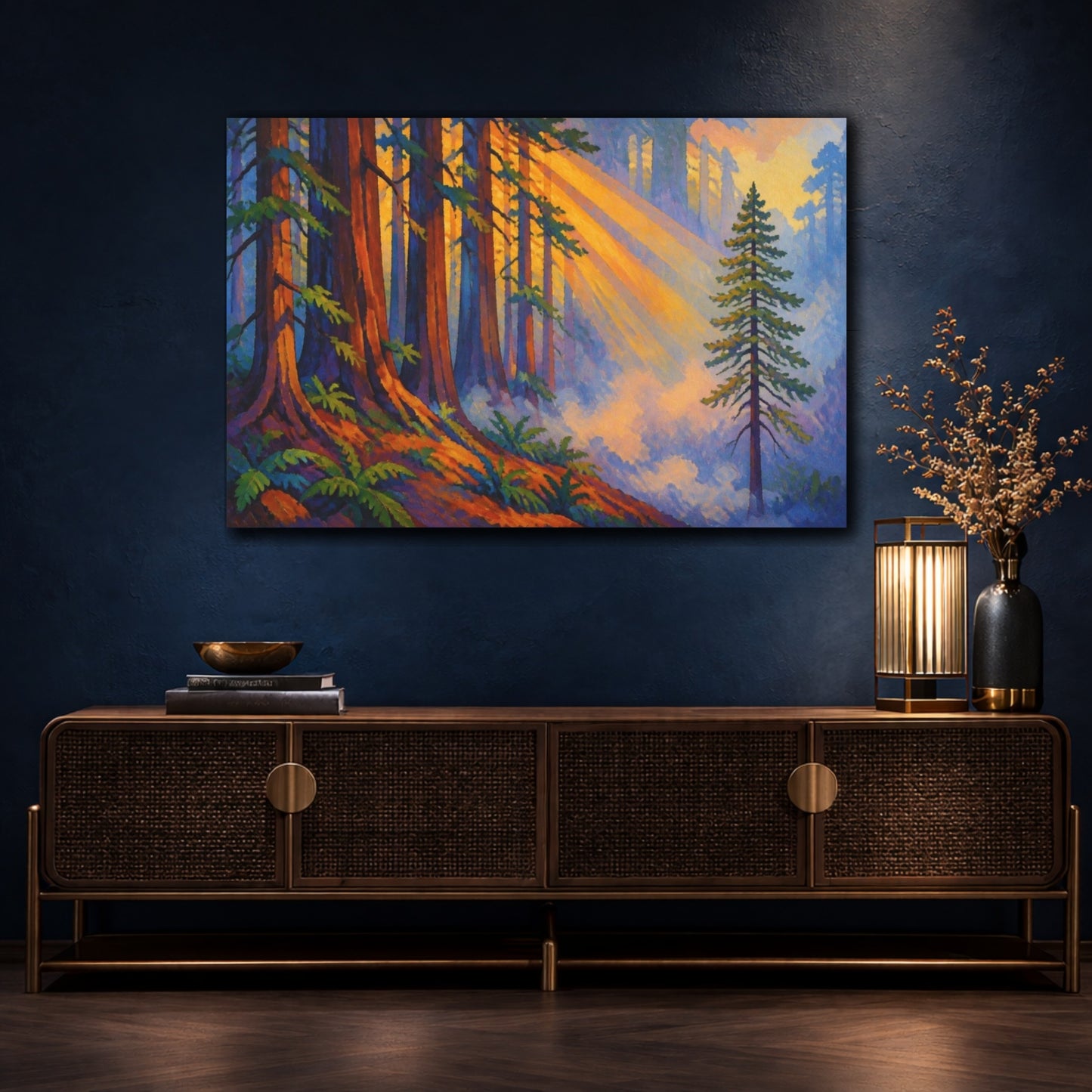 Mockup 4. Redwoods Nature Glow shown as canvas print