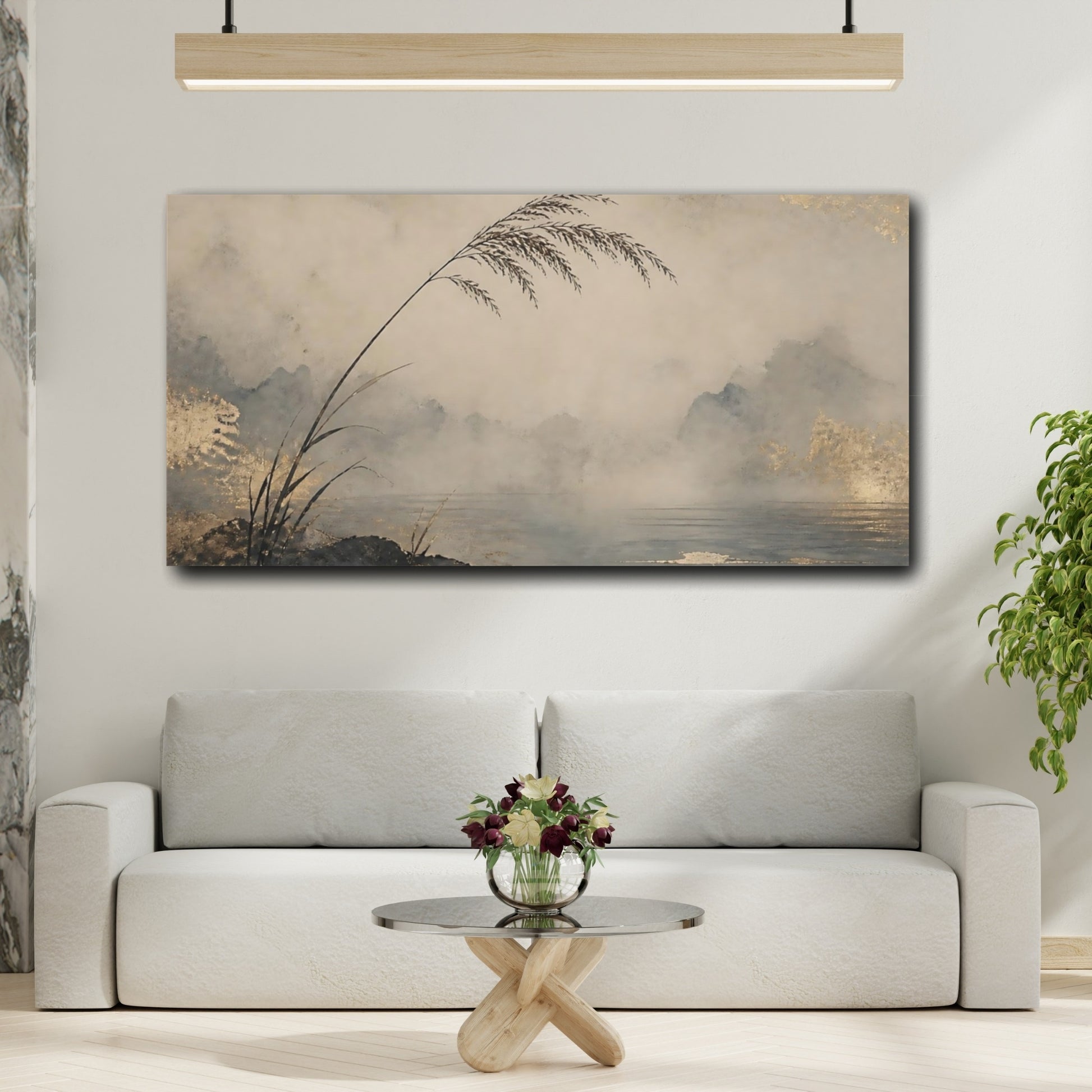 Mockup 2. Reeds By Misty Lake shown as canvas print