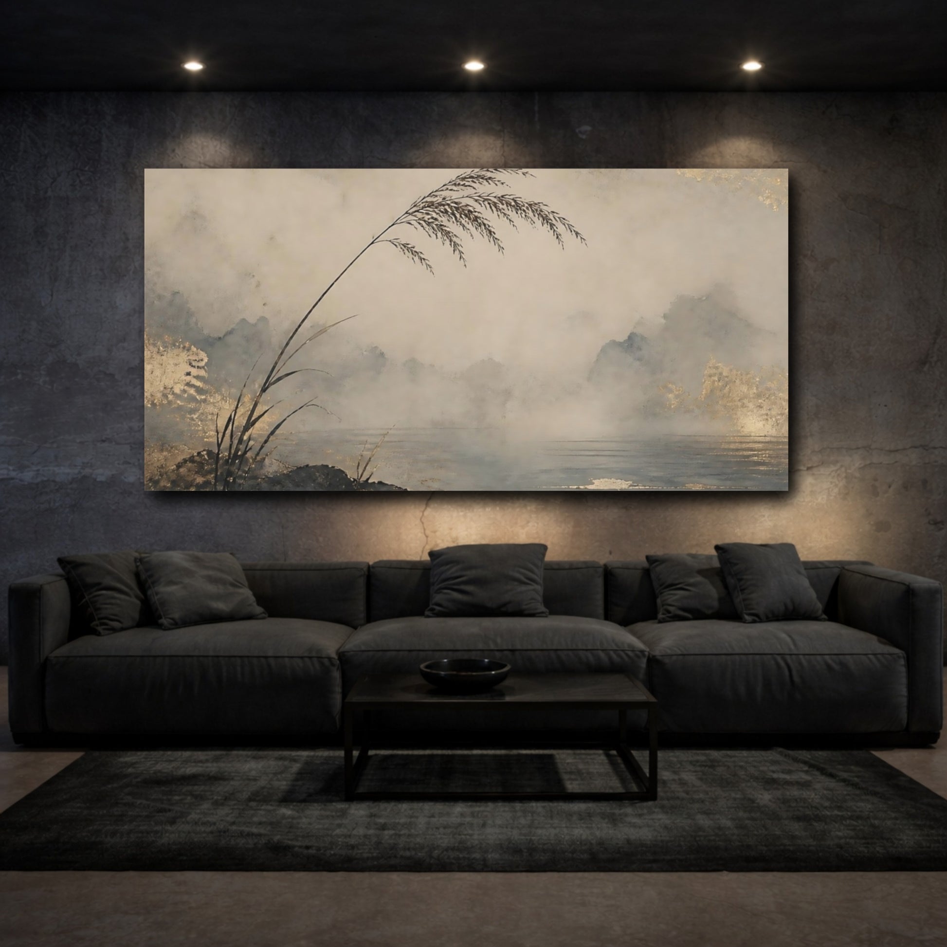 Mockup 3. Reeds By Misty Lake shown as canvas print