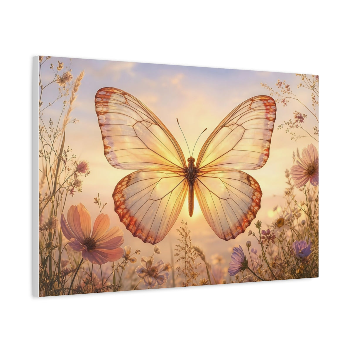 Side Mockup 2. Refined Minimal Butterfly Backlit Translucent Wings shown as stretched canvas wall art