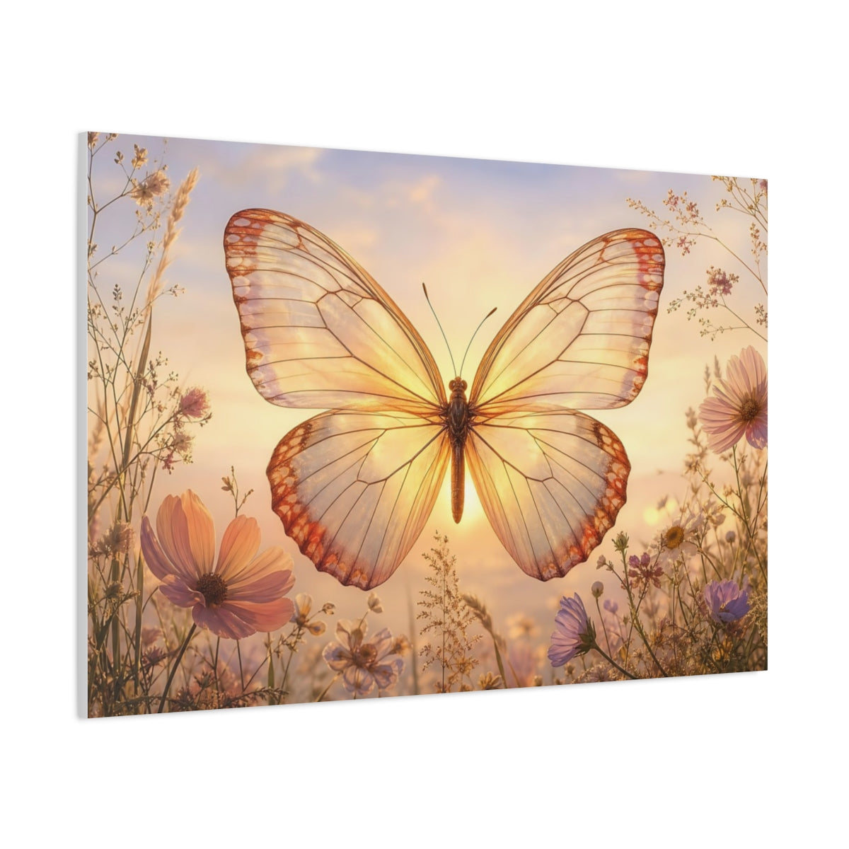 Side Mockup 1. Refined Minimal Butterfly Backlit Translucent Wings shown as stretched canvas wall art