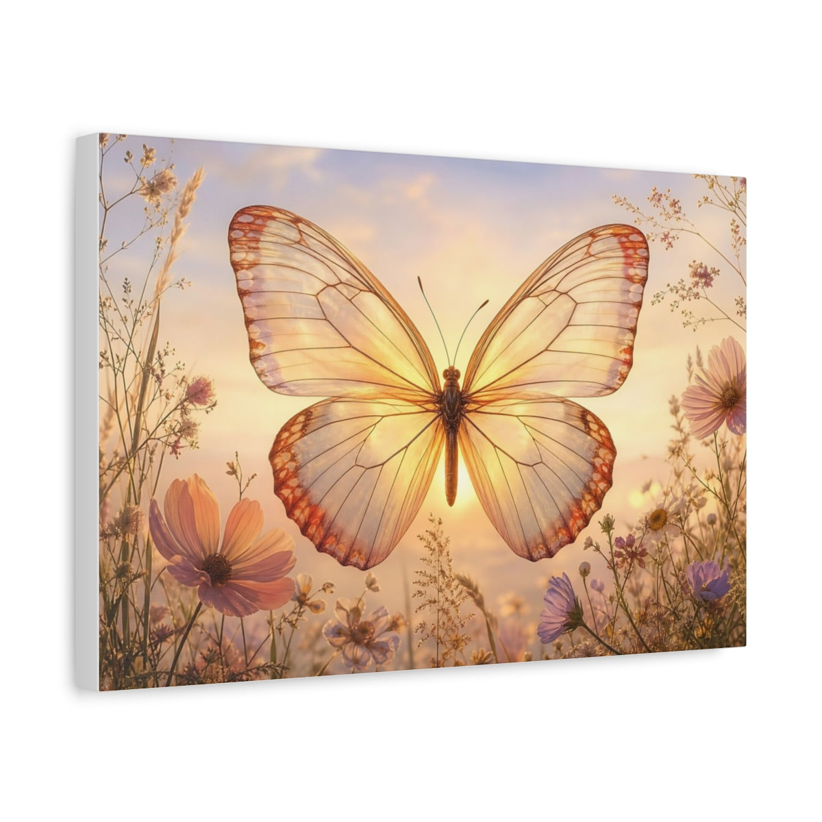 Side Mockup 4. Refined Minimal Butterfly Backlit Translucent Wings shown as stretched canvas wall art