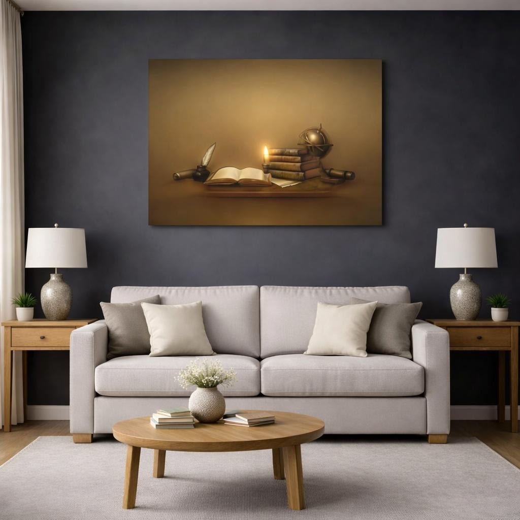 Refined Texture Academic Study Room Vintage - Canvas Wall Art Print - YesArtYes