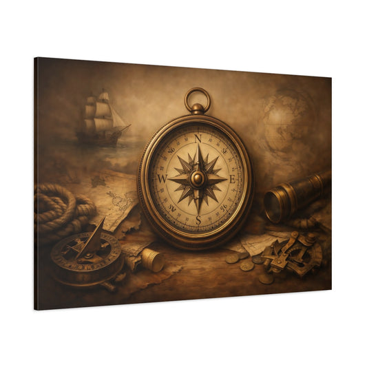 Refined Texture Antique Compass shown as stretched canvas wall art
