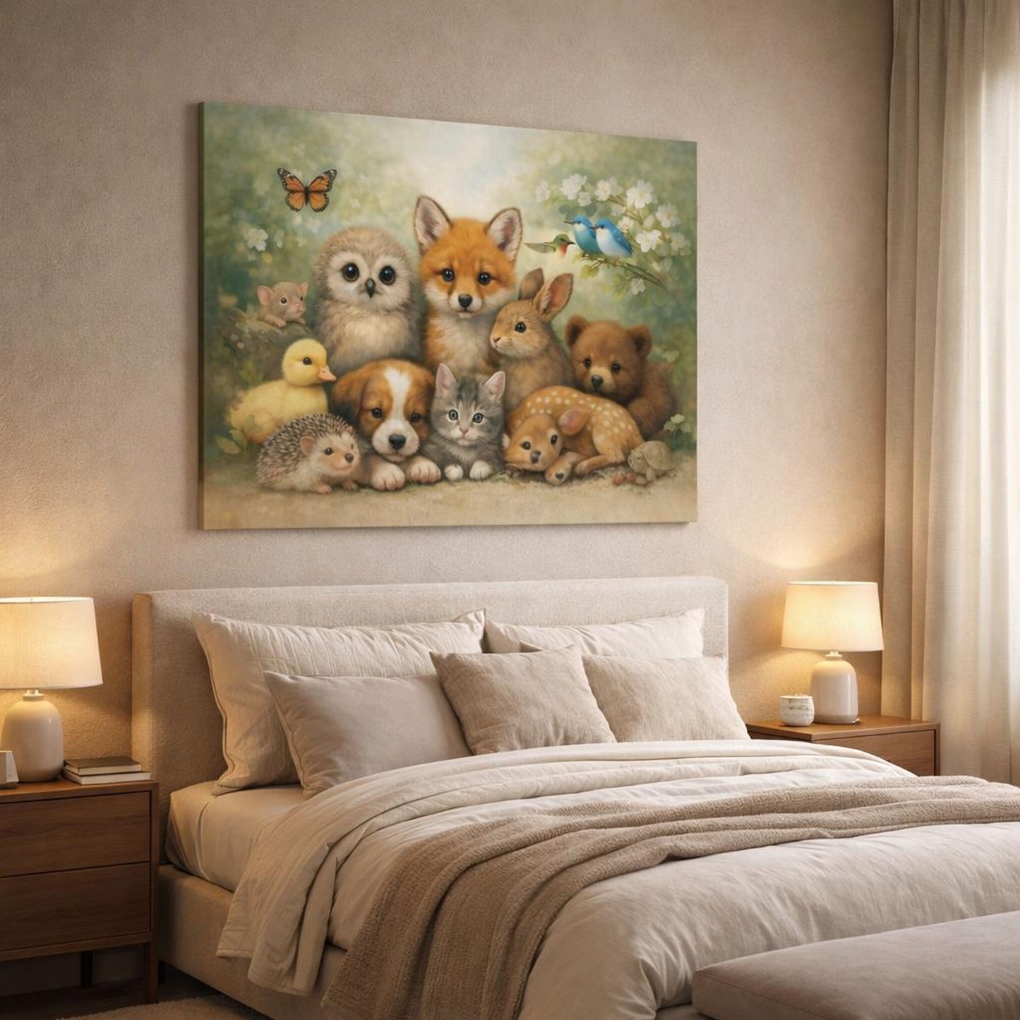Refined Texture Baby Animals shown as canvas wall art in a luxury bedroom
