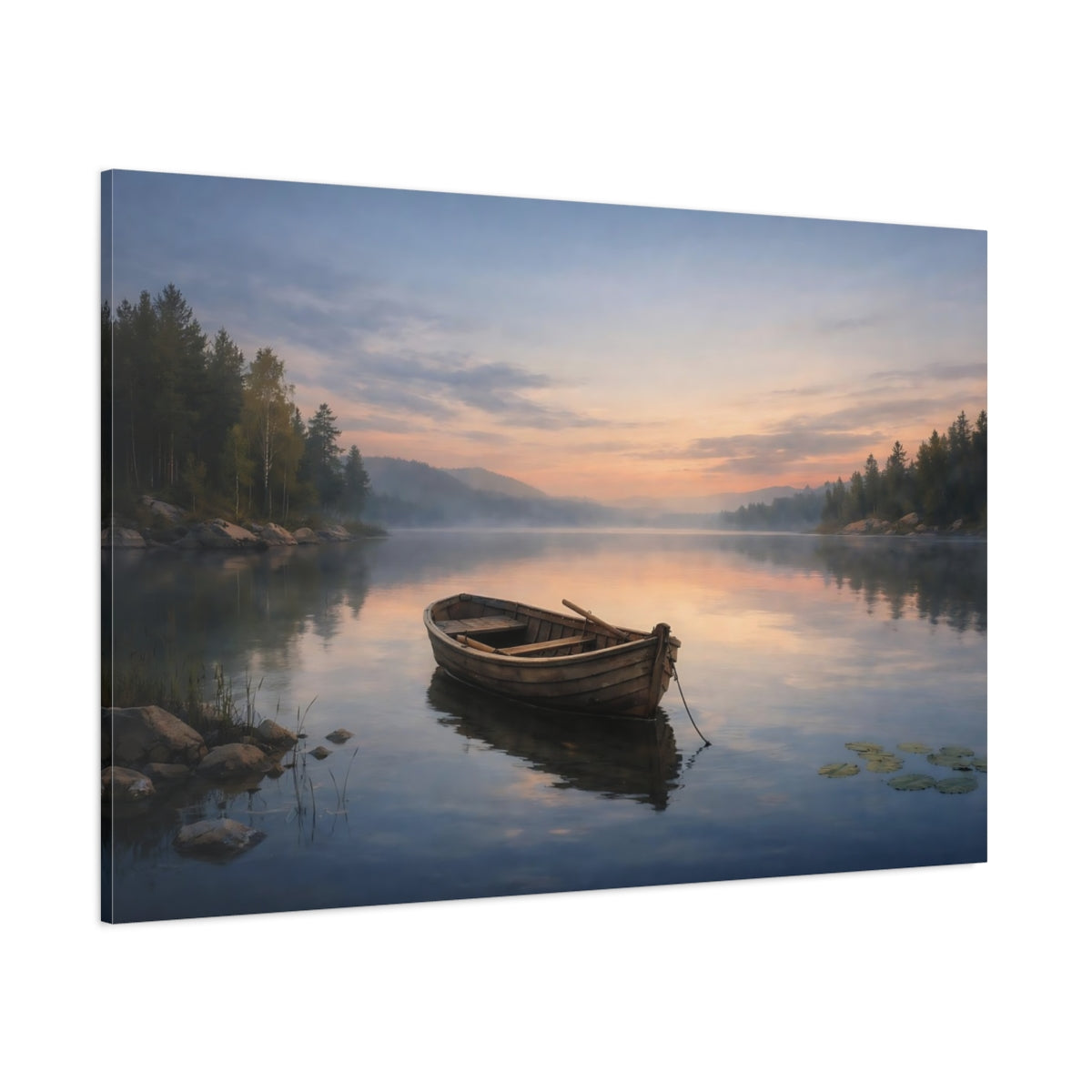 Main Mockup. Refined Texture Calm Lake shown as stretched canvas wall art
