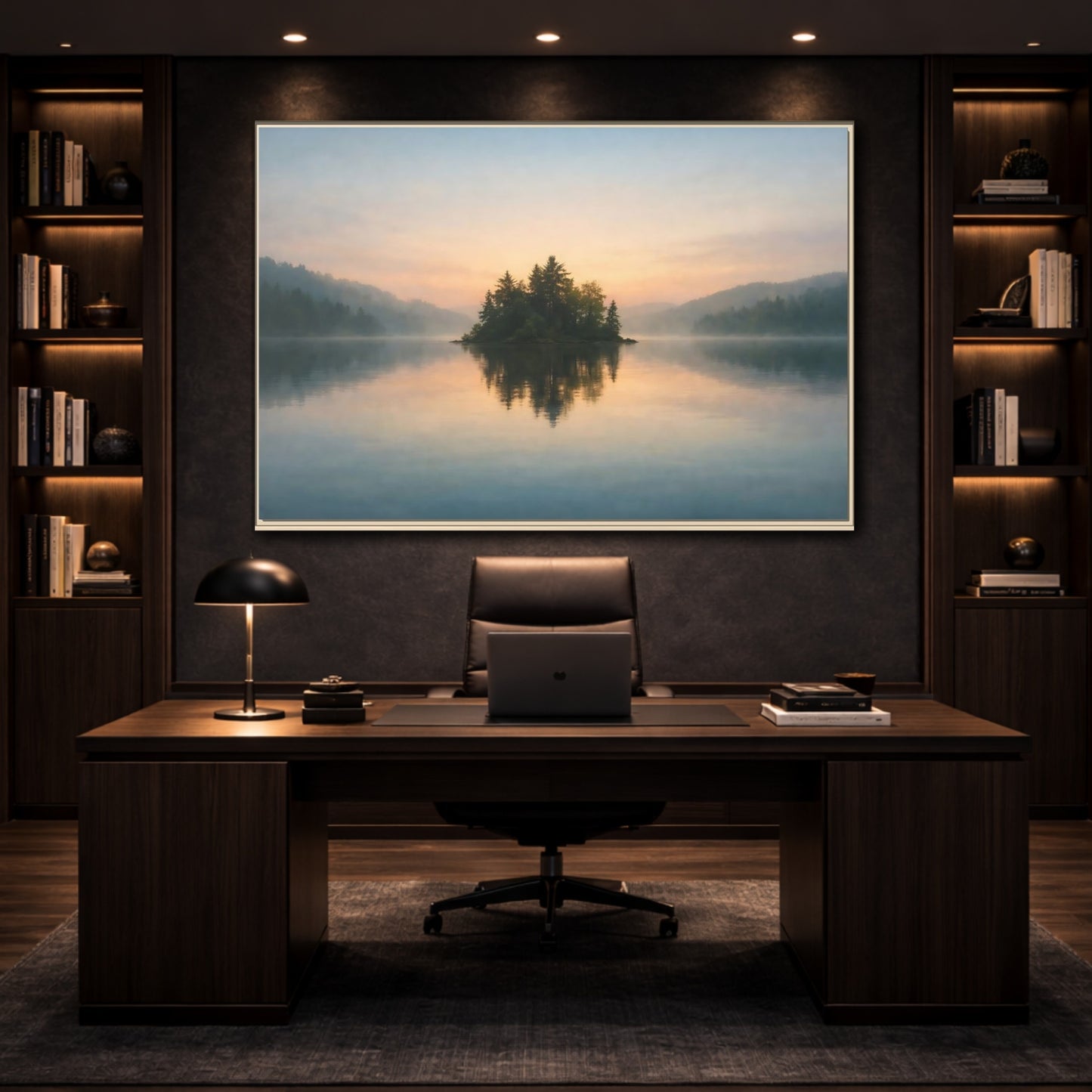 Mockup 2. Refined Texture Calm Lake shown as stretched canvas wall art