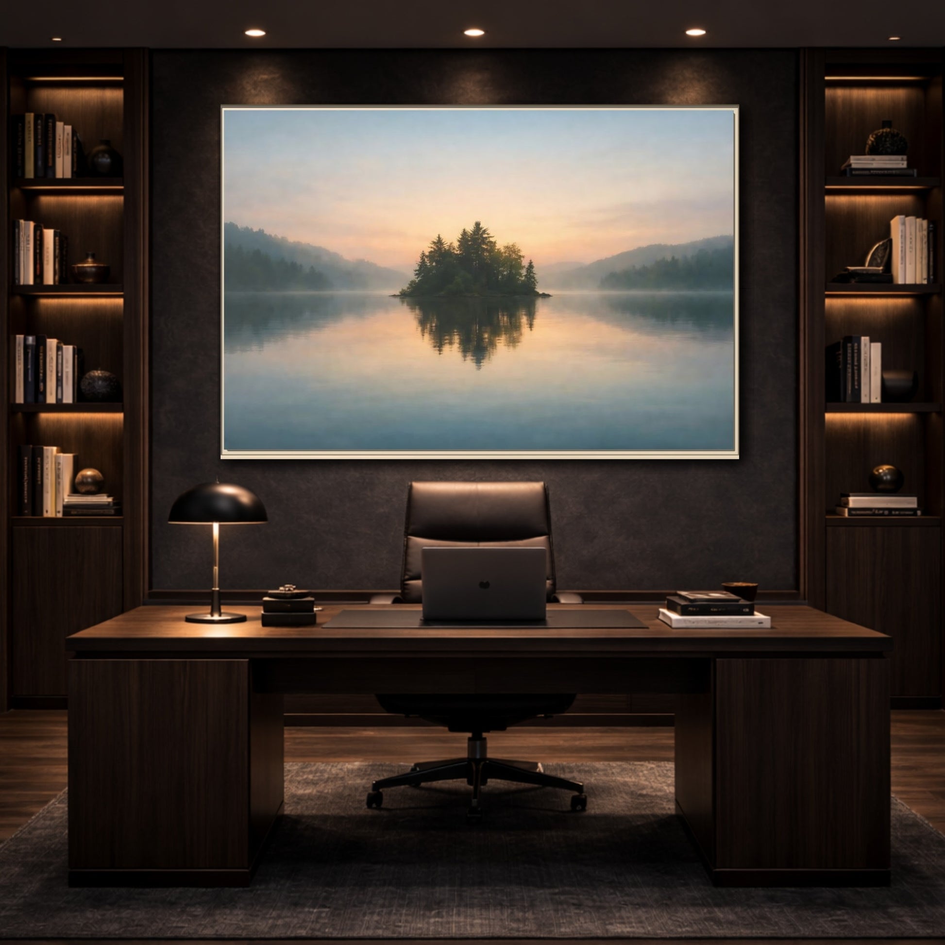 Mockup 2. Refined Texture Calm Lake shown as stretched canvas wall art