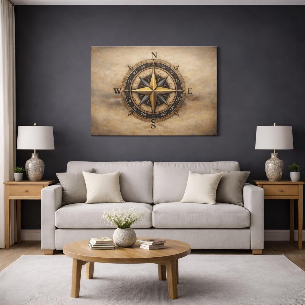 Refined Texture Compass Rose Maps - Canvas Wall Art Print - YesArtYes